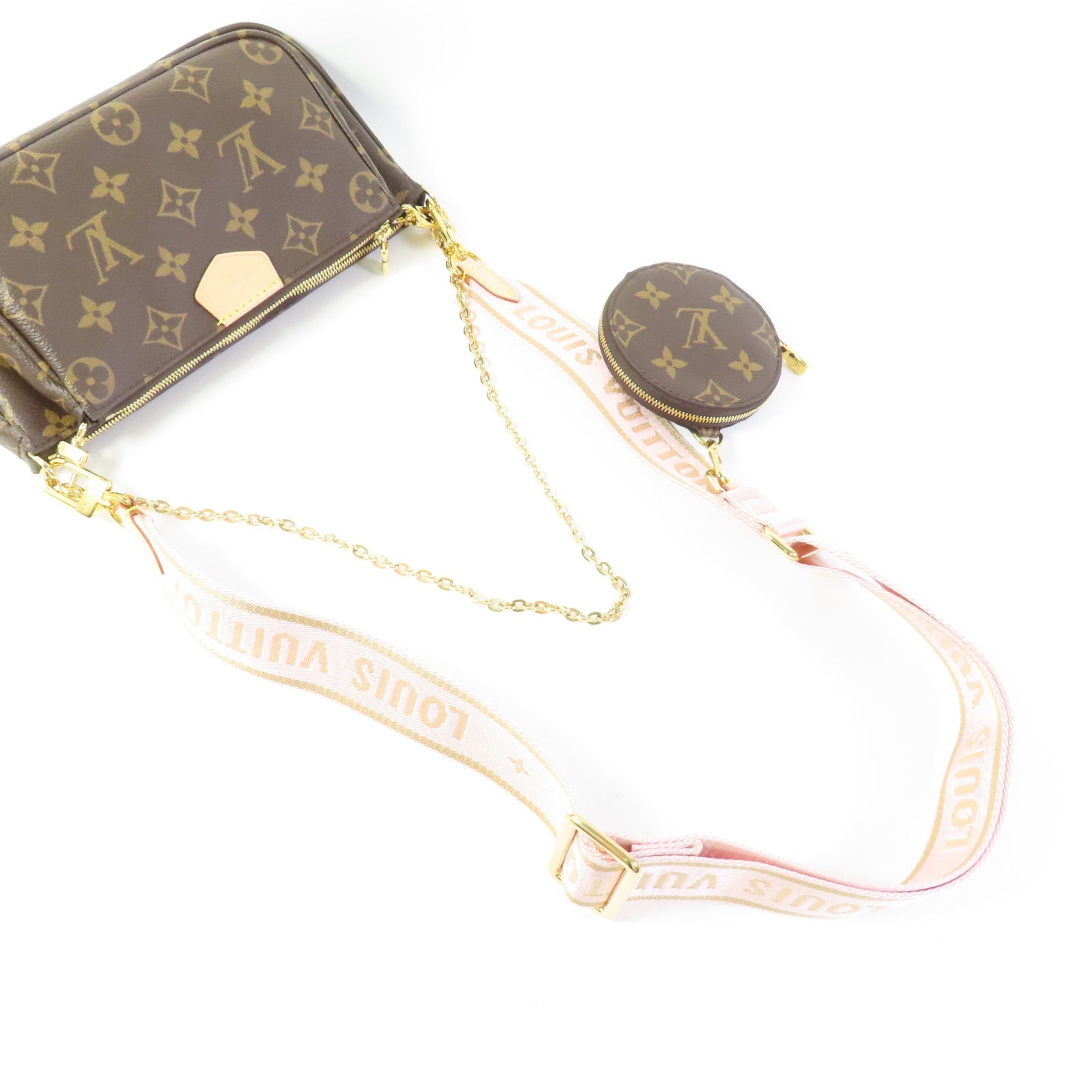 LOUIS VUITTON Monogram Multi Pochette Accessoires金扣手挽肩背兩用袋棕色