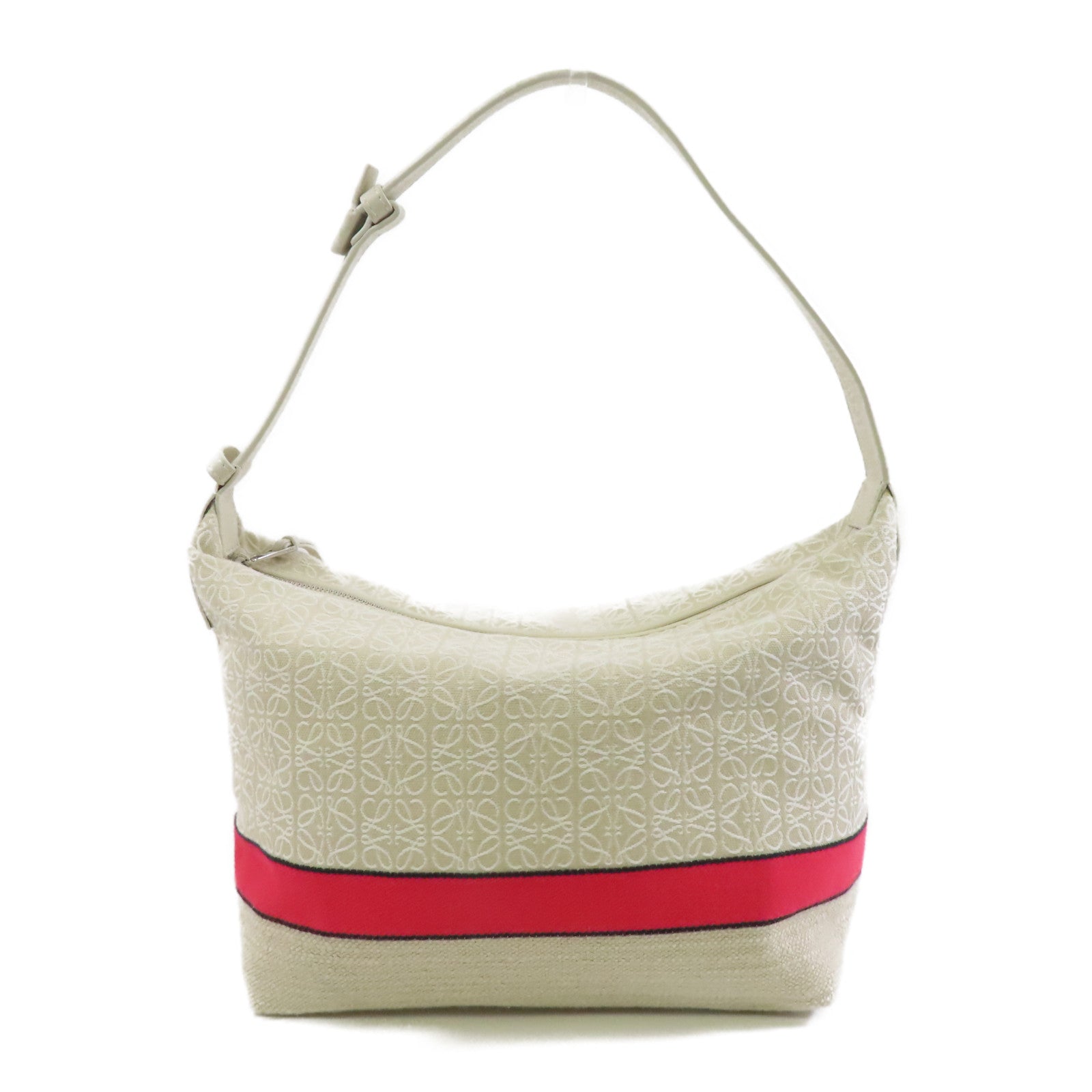 LOEWE 帆布Cubi Bag銀扣肩背袋米色
