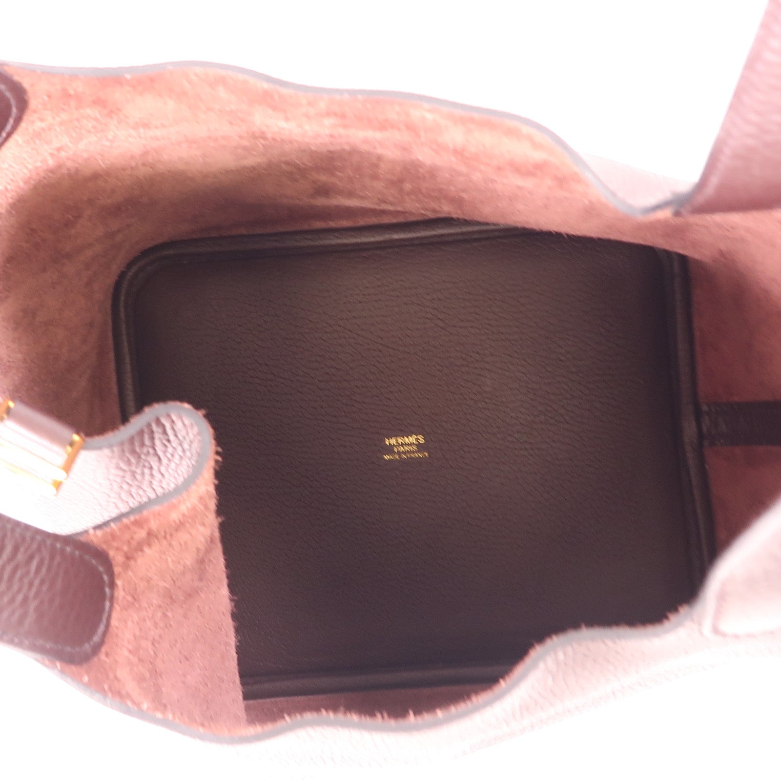 HERMES Clemence皮革Picotin MM金扣手挽袋Rouge Sellier