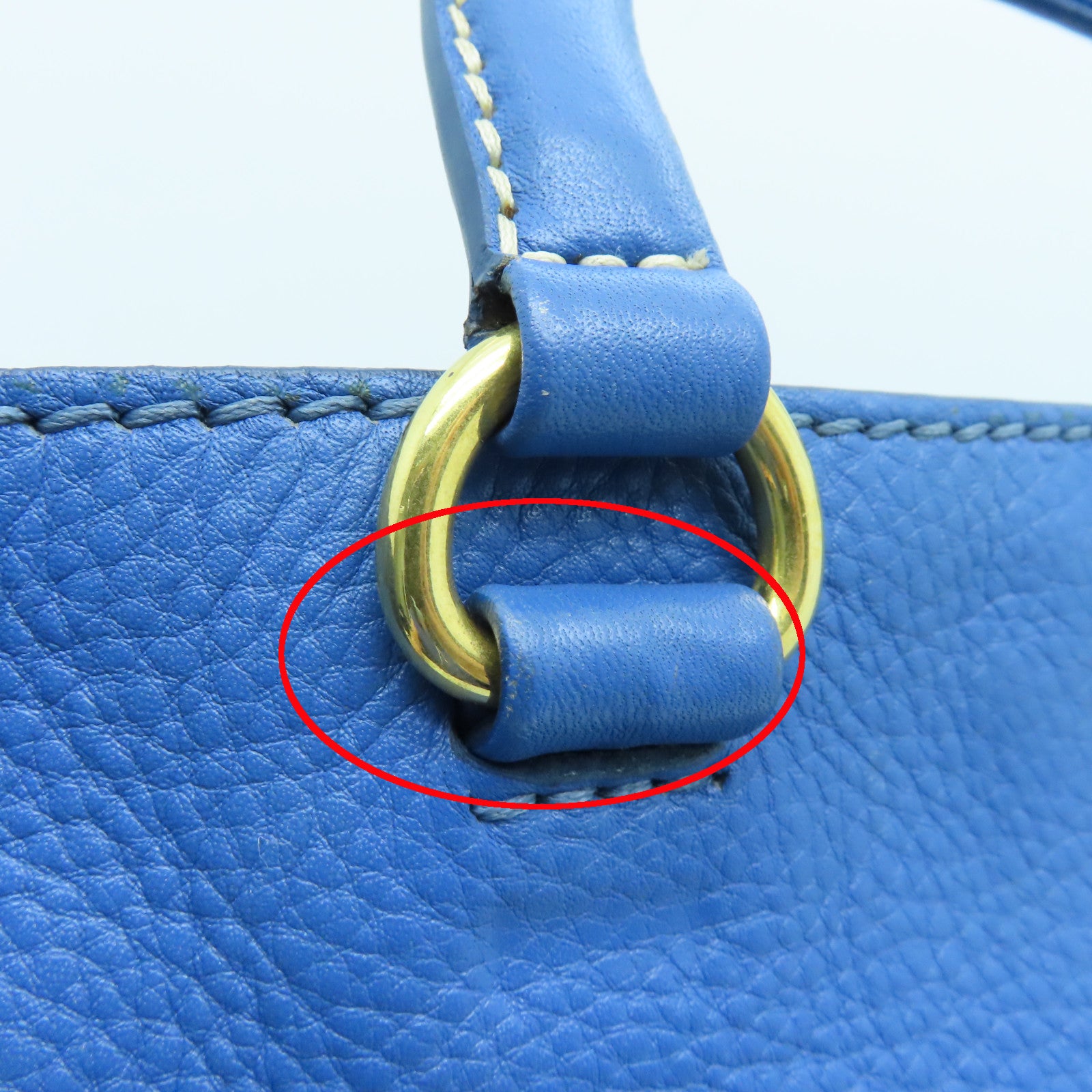 PRADA cowhide leather Shoulder Bag gold buckle handle shoulder bag blue