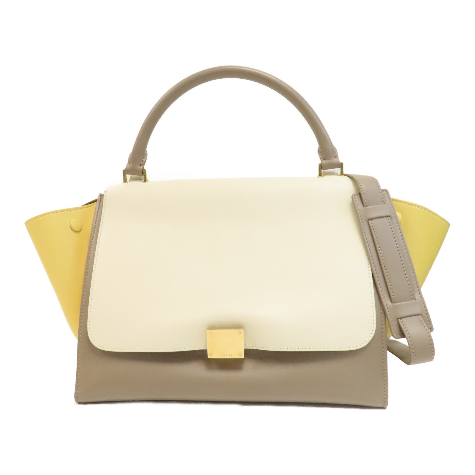 CELINE 牛皮皮革Trapeze金扣手挽肩背兩用袋白色/黃色/灰色