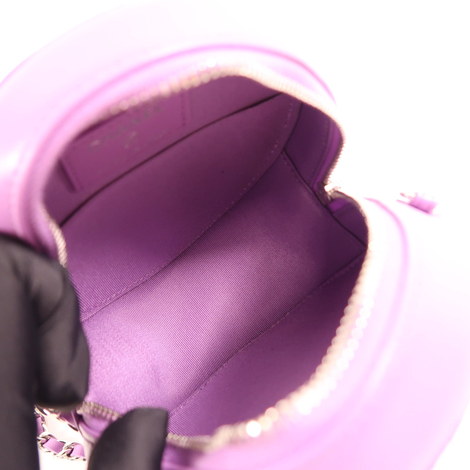 CHANEL CC SHW Round Clutch With Chain Shoulder Bag Lambskin Leather Purple