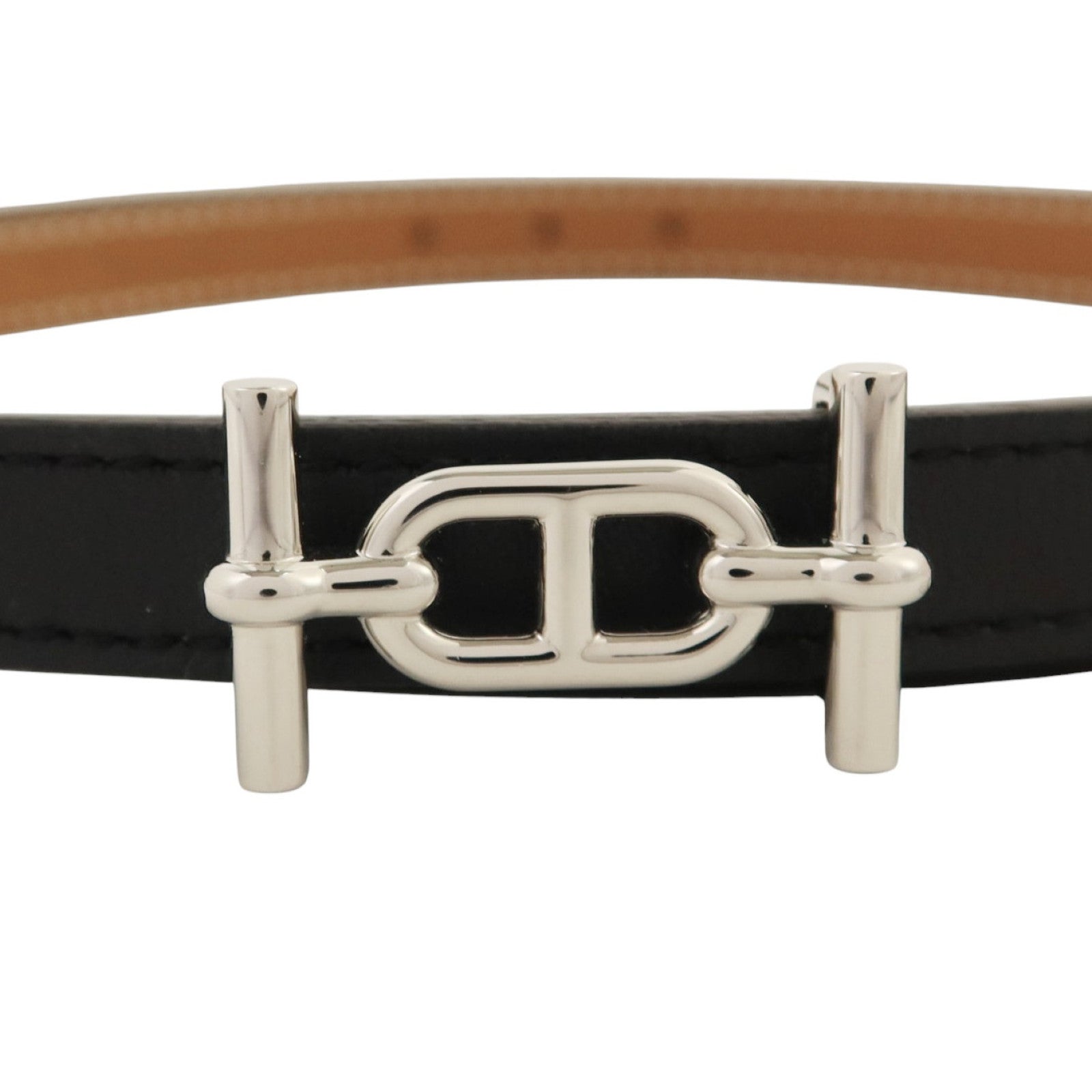 HERMES Epsom皮革/Swift皮革Ancre Belt 75cm銀扣皮帶Noir