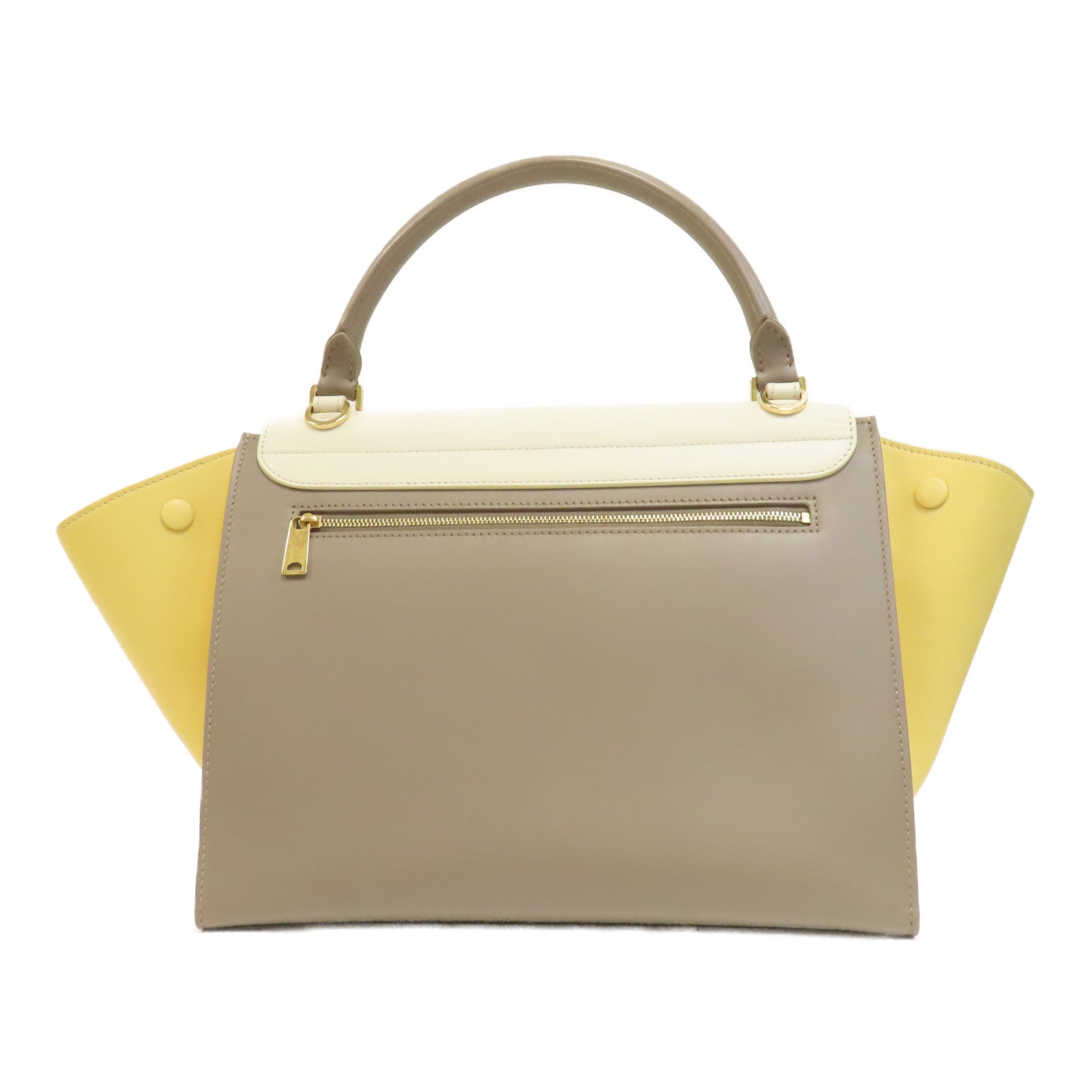 CELINE 牛皮皮革Trapeze金扣手挽肩背兩用袋白色/黃色/灰色