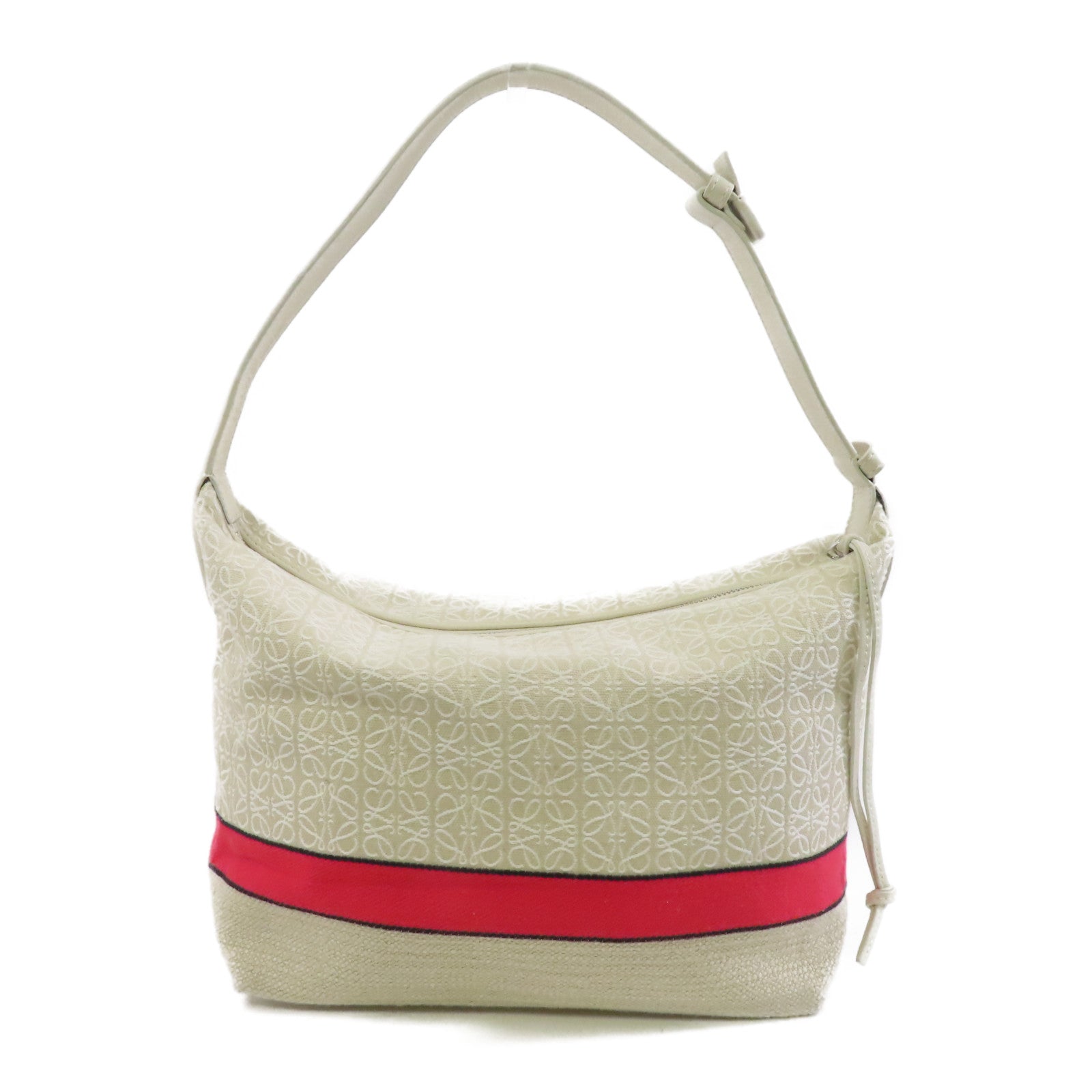 LOEWE 帆布Cubi Bag銀扣肩背袋米色