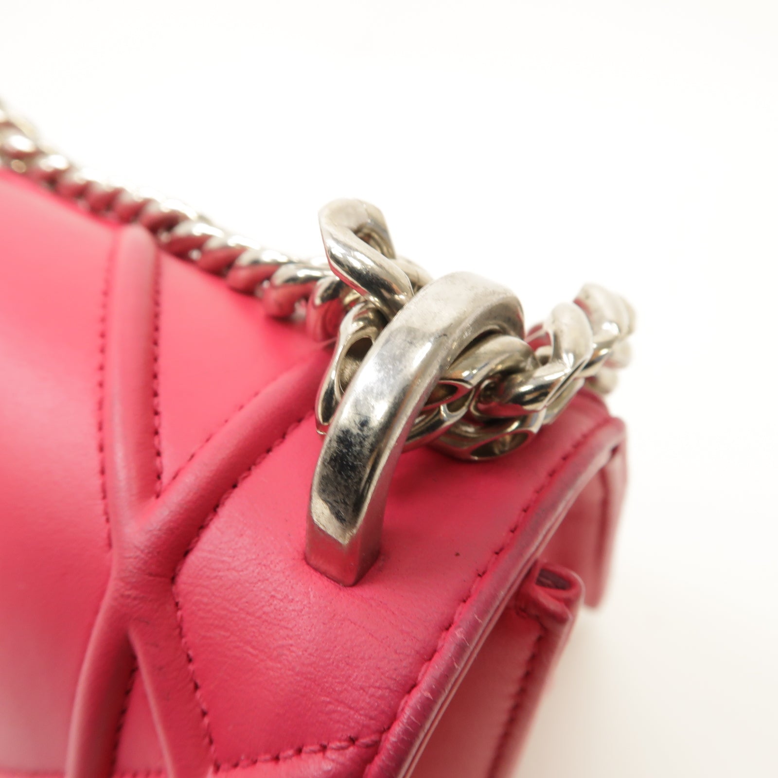 Dior 羊皮皮革Diorama Mini Chain Shoulder Bag銀扣鏈帶肩背袋粉紅色