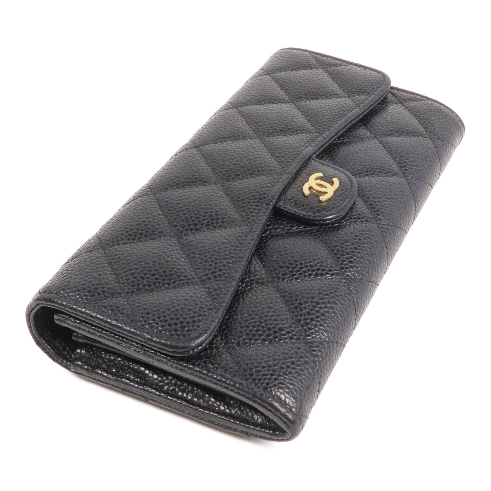 CHANEL 牛皮皮革Long Wallet金扣長錢包