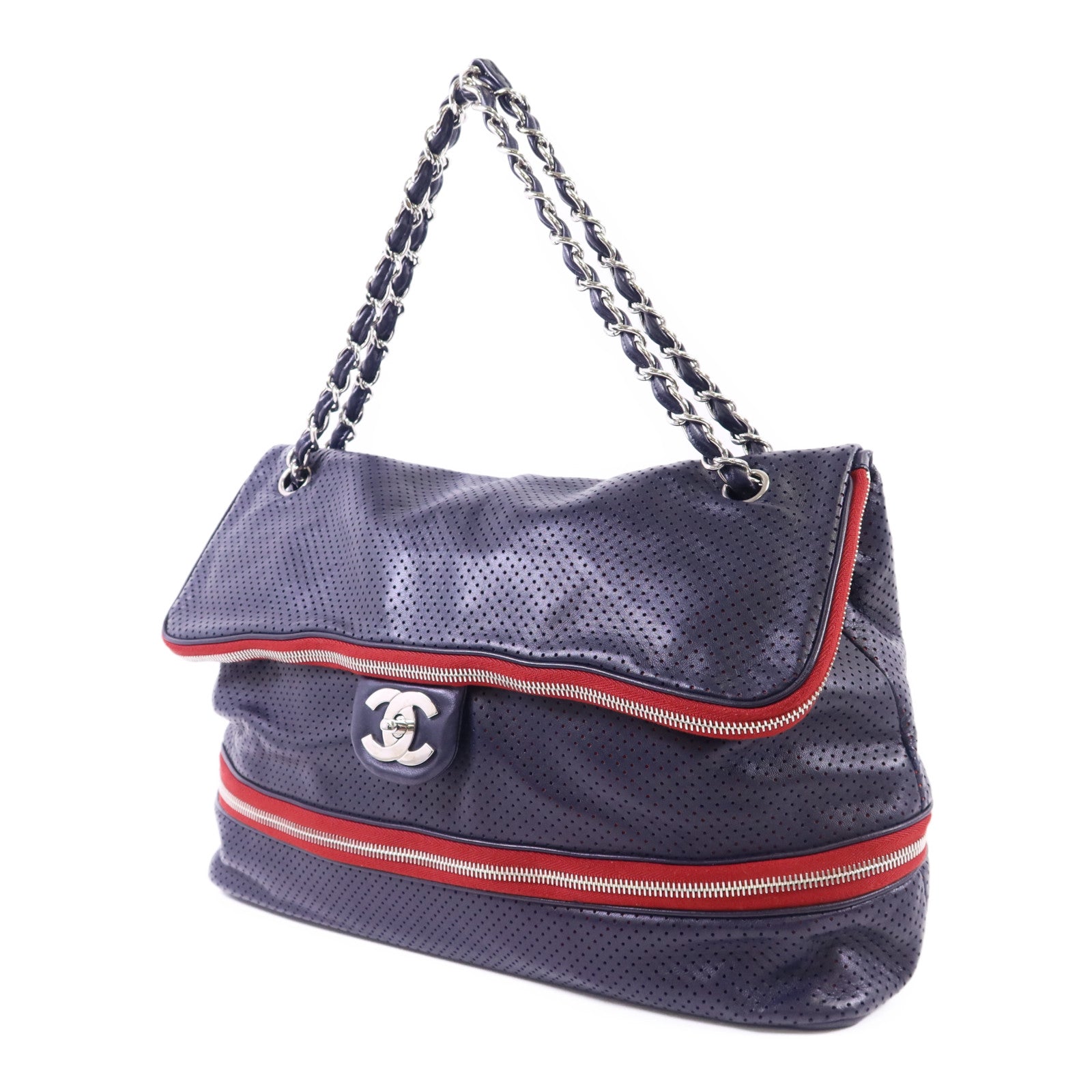 CHANEL 羊皮皮革Shoulder Bag銀扣鏈帶肩背袋