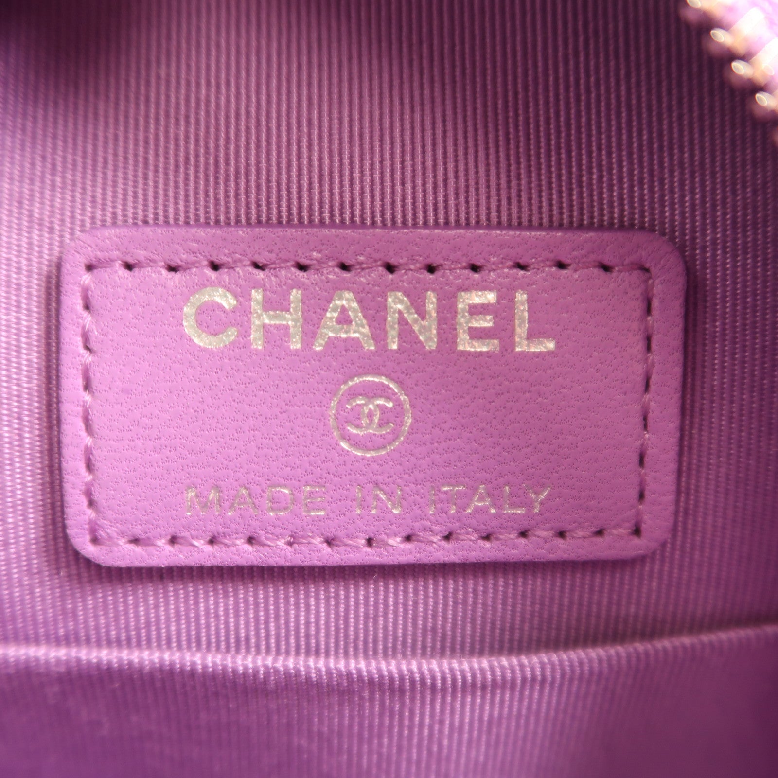 CHANEL CC SHW Round Clutch With Chain Shoulder Bag Lambskin Leather Purple