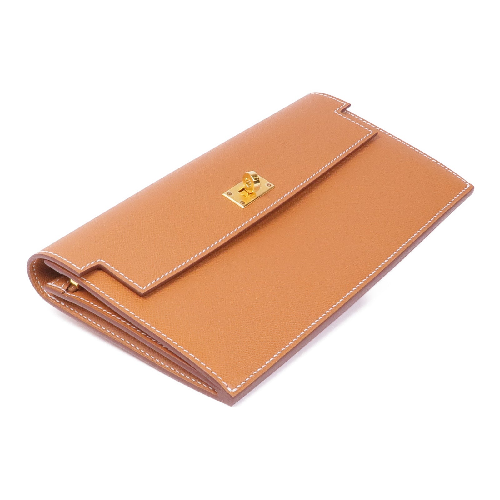 HERMES 【激減優惠】Epsom皮革Kelly Pocket Long Wallet金扣長錢包37 Gold