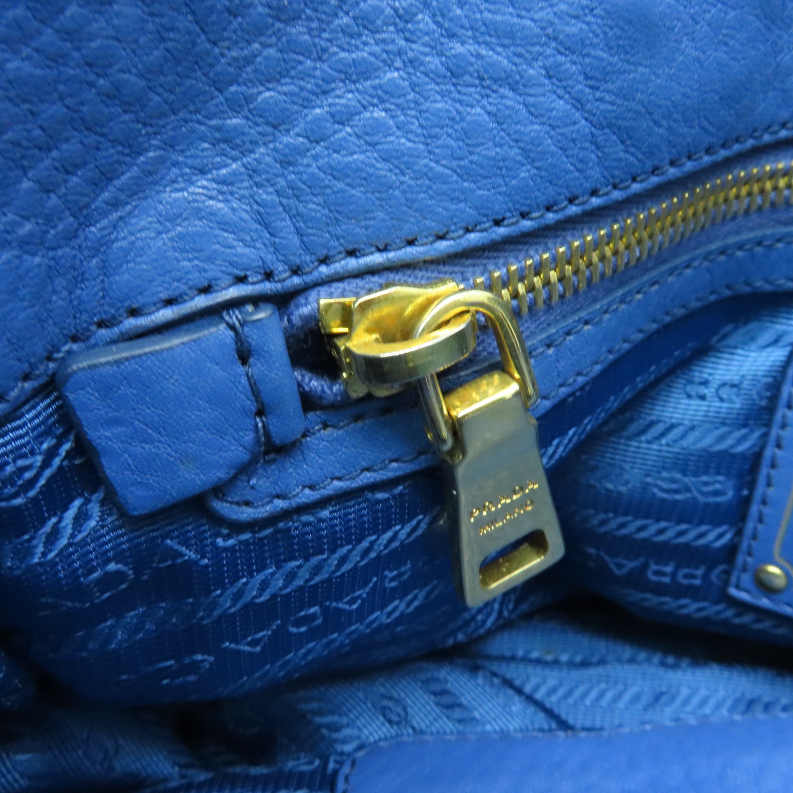 PRADA cowhide leather Shoulder Bag gold buckle handle shoulder bag blue