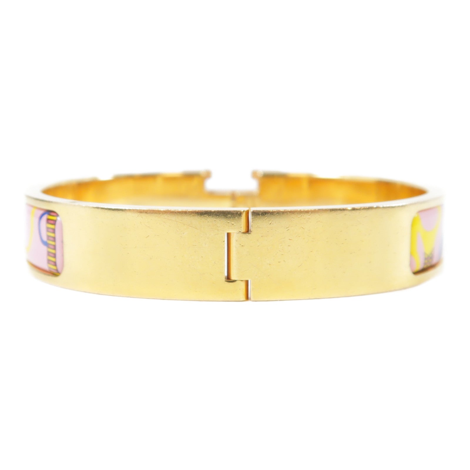 HERMES 琺瑯/金屬Clic H Panoplie Equestre Bracelet金扣手鐲粉紅色/多色