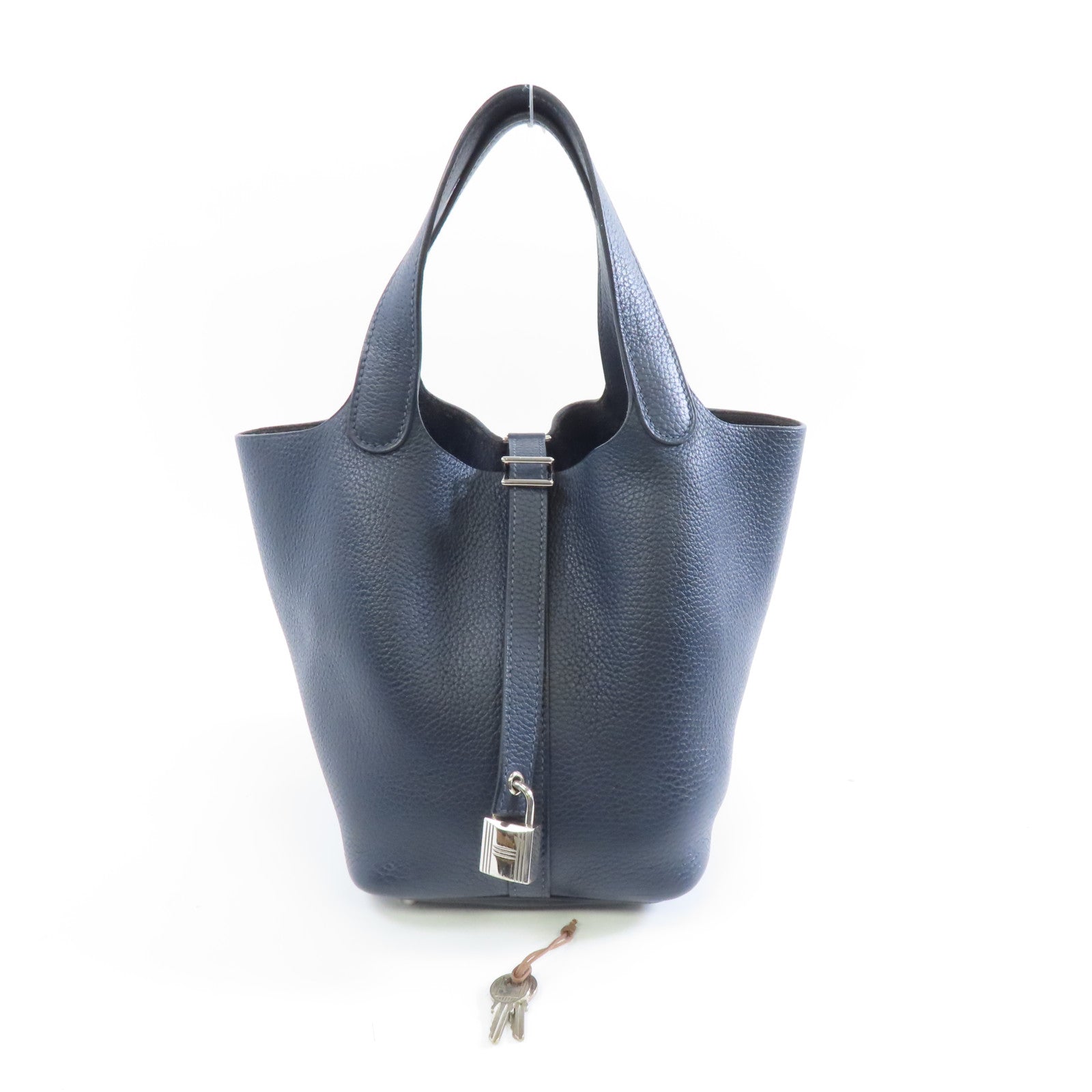 HERMES Clemence皮革Picotin PM銀扣手挽袋Blue Nuit/深藍色