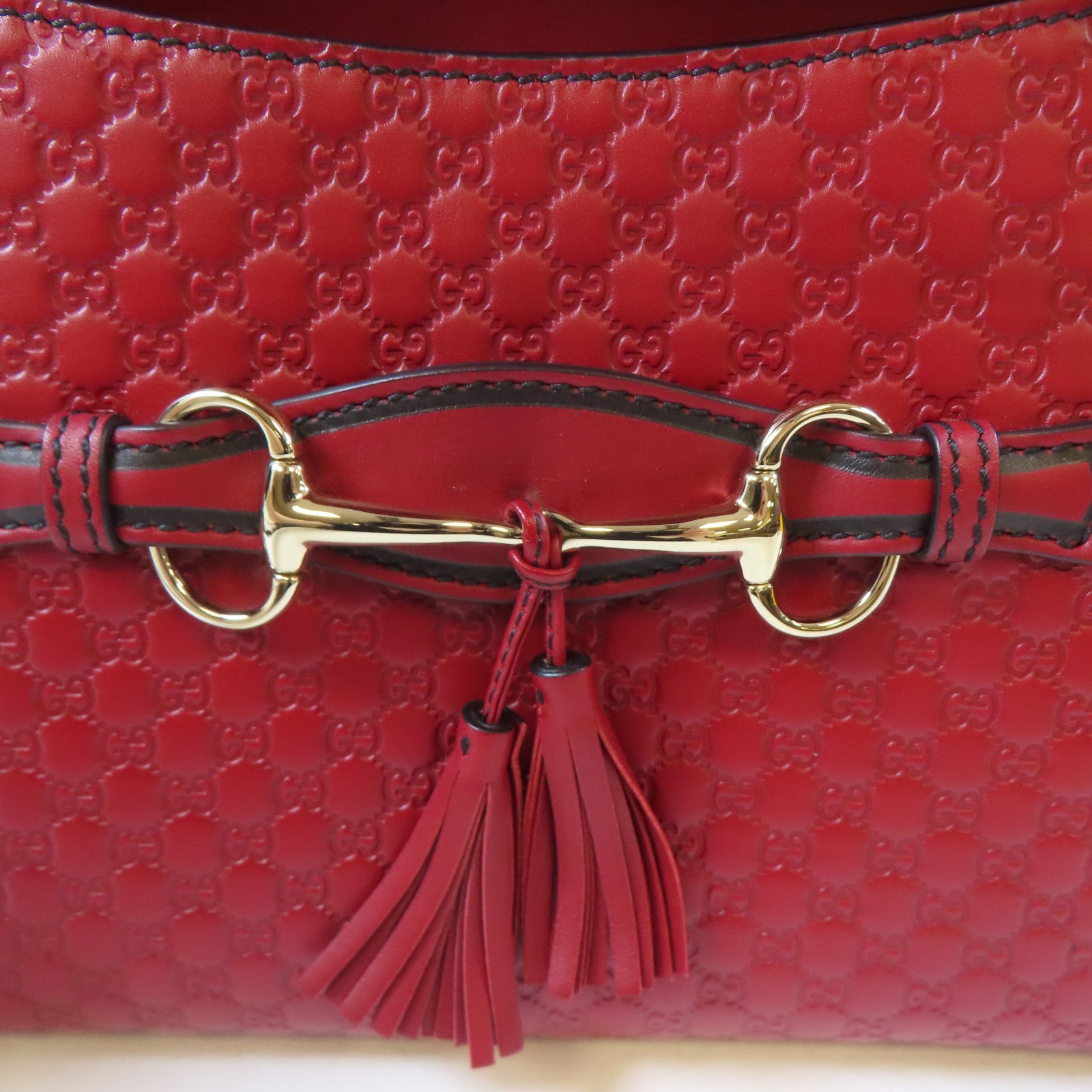 GUCCI 牛皮皮革Emily Medium金扣鏈帶肩背袋紅色