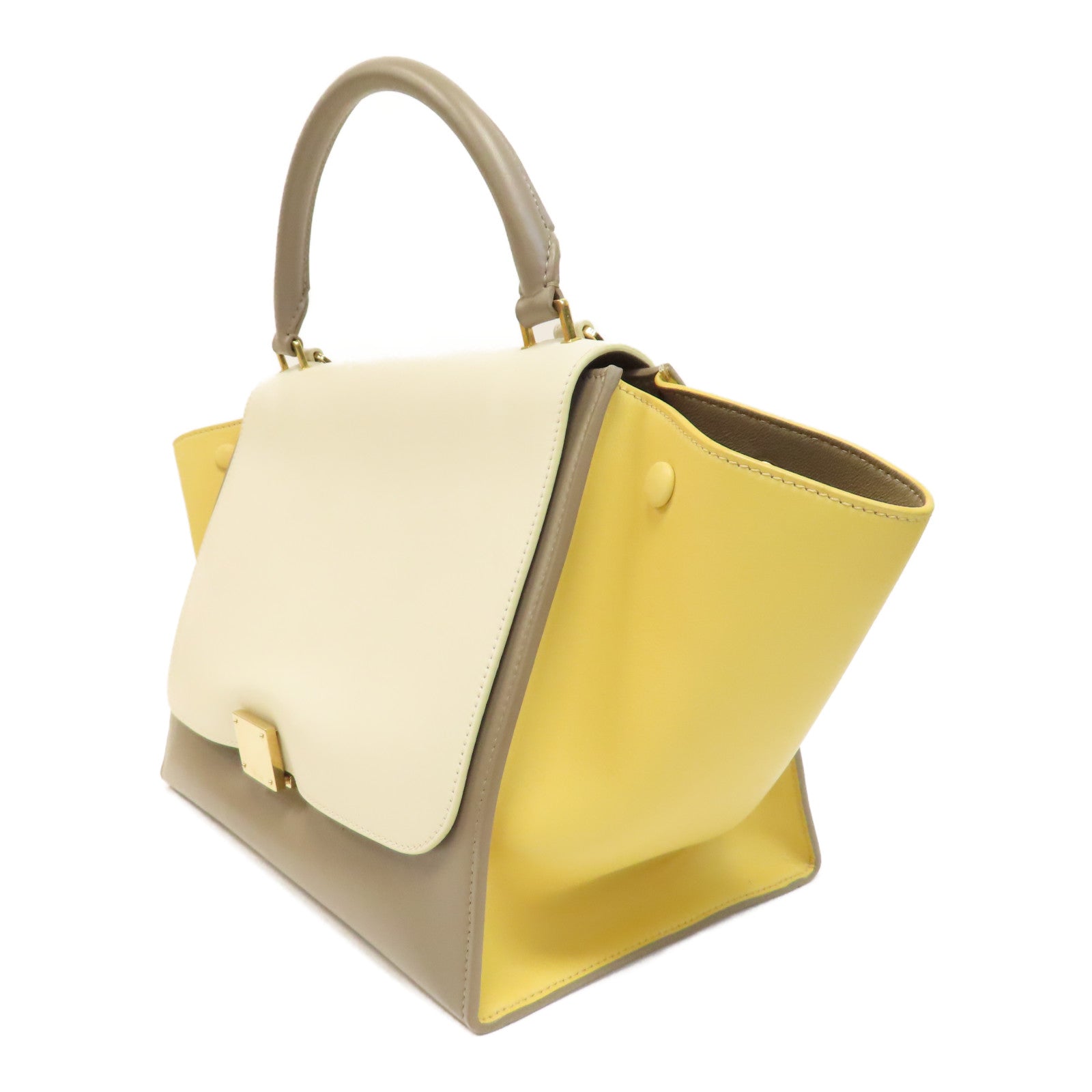 CELINE 牛皮皮革Trapeze金扣手挽肩背兩用袋白色/黃色/灰色