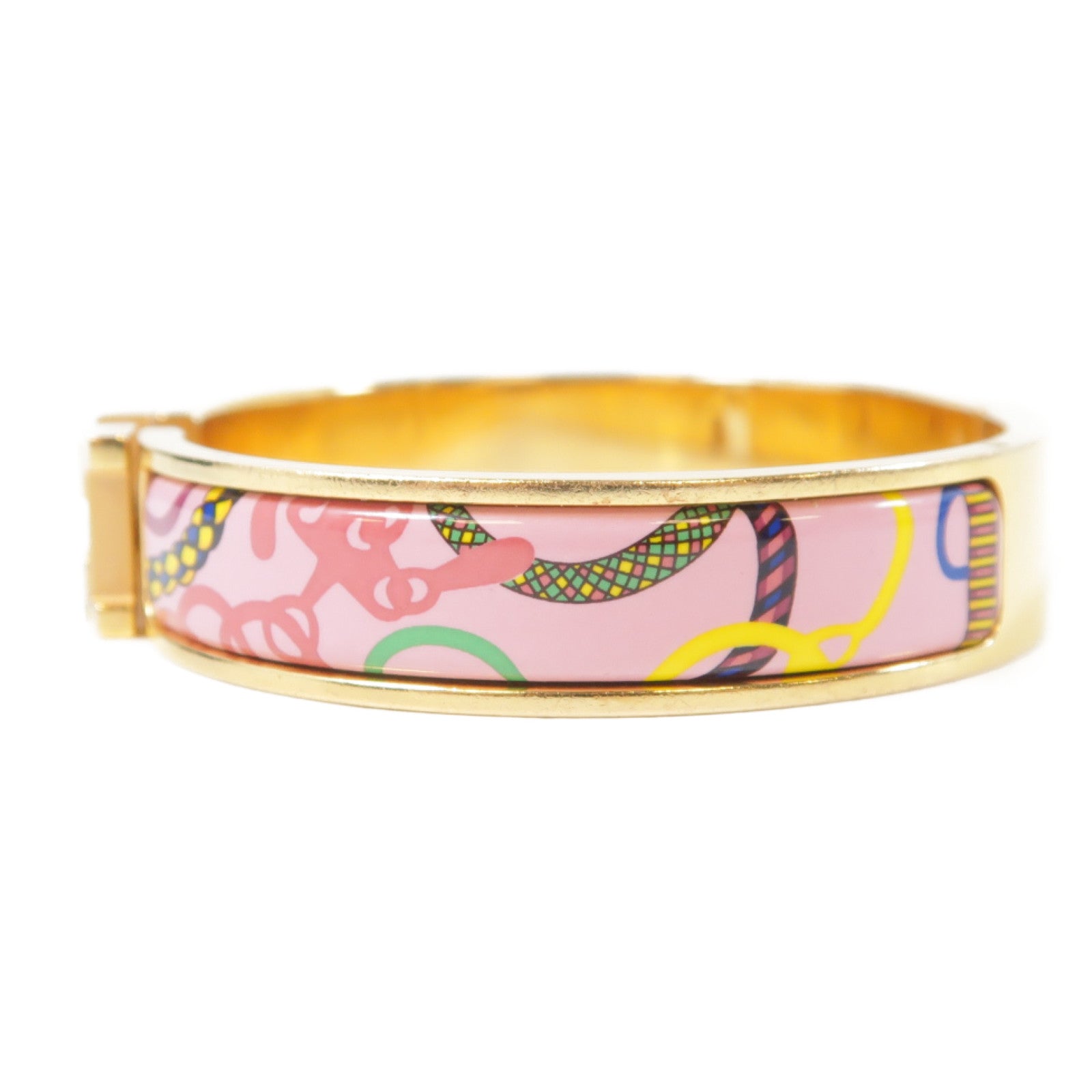 HERMES 琺瑯/金屬Clic H Panoplie Equestre Bracelet金扣手鐲粉紅色/多色