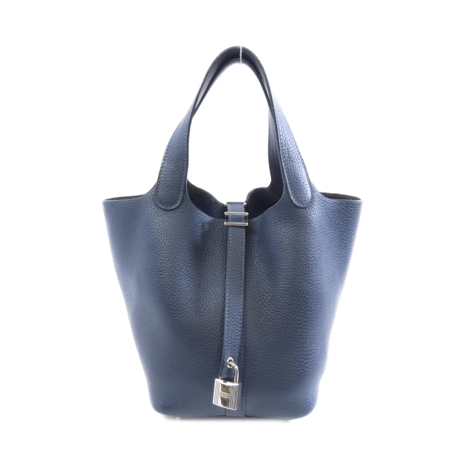 HERMES Clemence皮革Picotin PM銀扣手挽袋Blue Nuit/深藍色