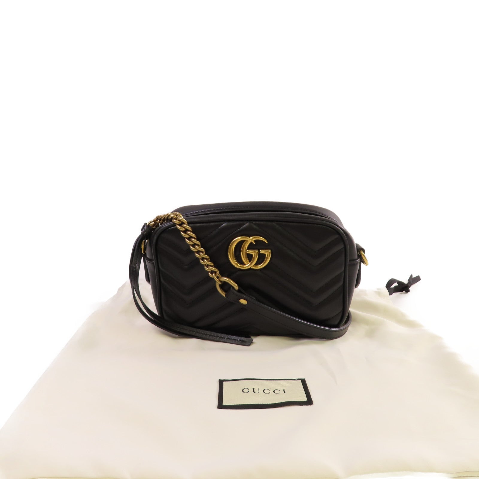 GUCCI Chevron皮革GG Marmont Mini Chain Shoulder Bag金扣肩背袋黑色