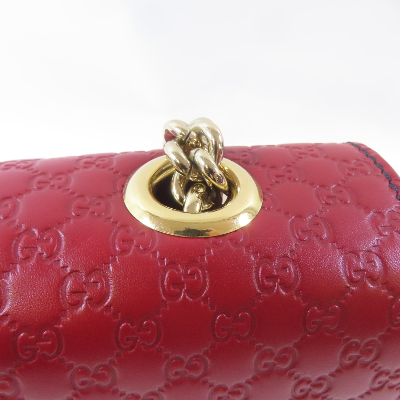 GUCCI 牛皮皮革Emily Medium金扣鏈帶肩背袋紅色
