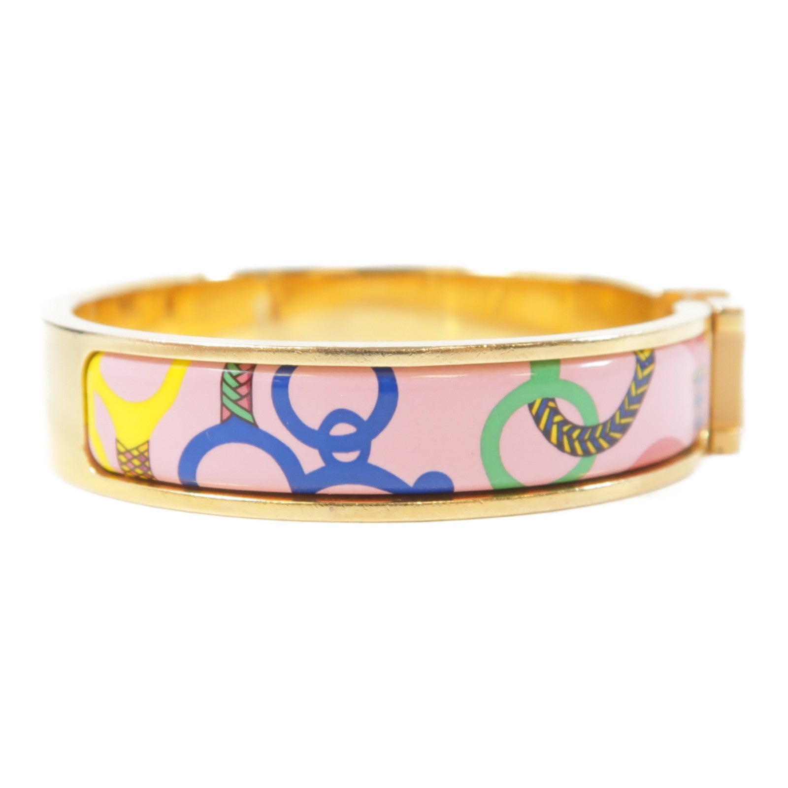 HERMES 琺瑯/金屬Clic H Panoplie Equestre Bracelet金扣手鐲粉紅色/多色