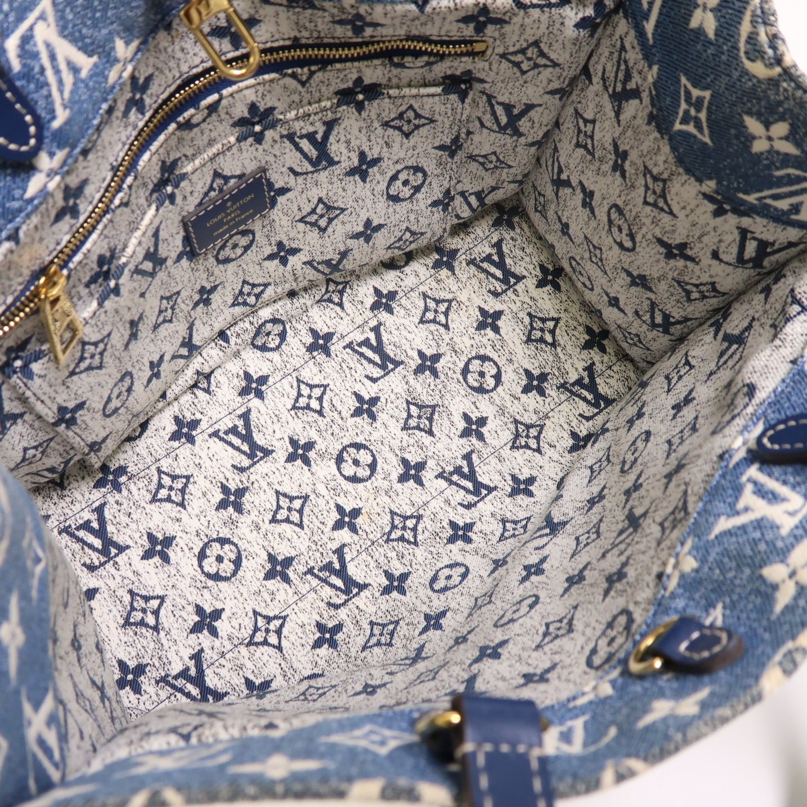 LOUIS VUITTON Monogram Denim On The Go MM金扣手挽肩背兩用袋