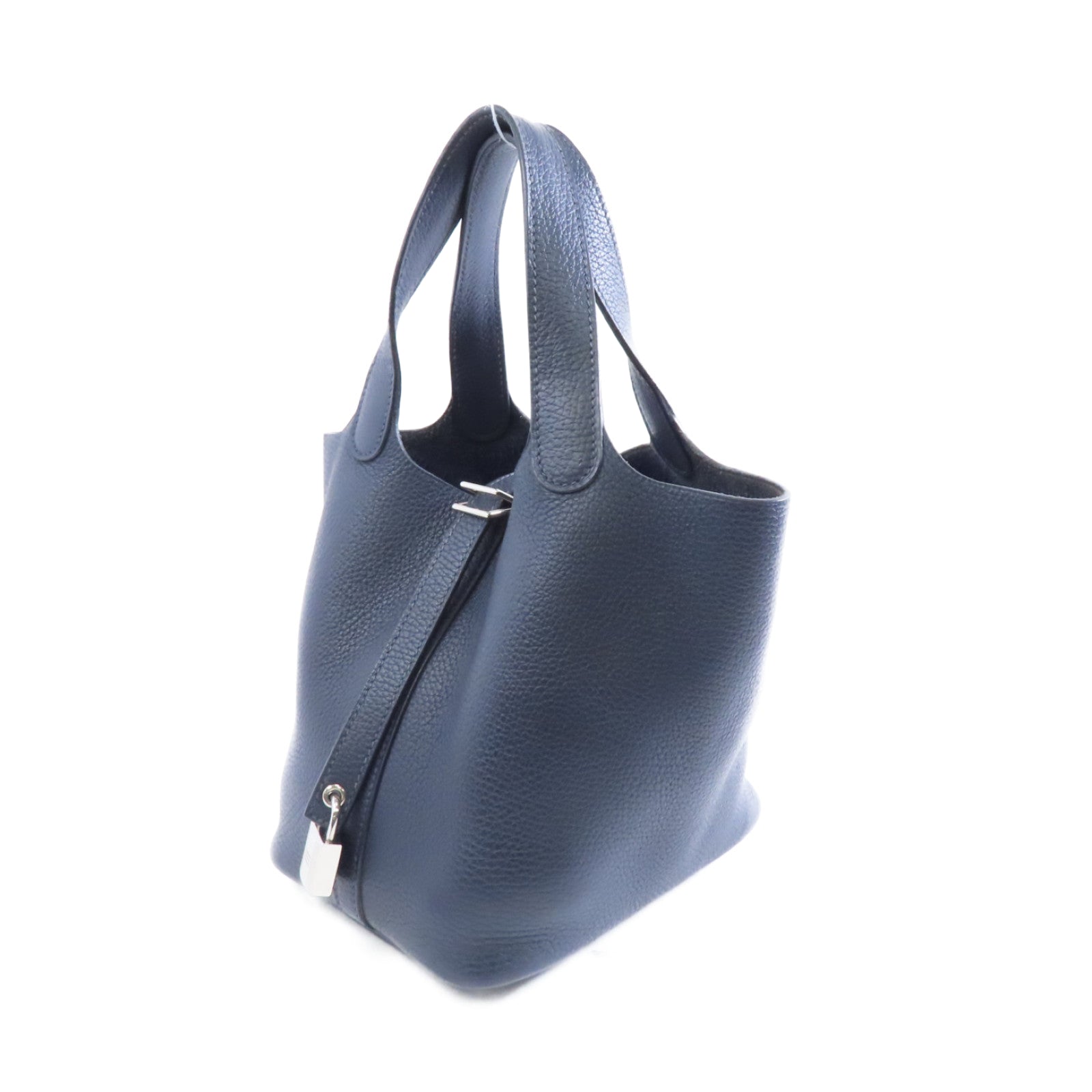 HERMES Clemence皮革Picotin PM銀扣手挽袋Blue Nuit/深藍色