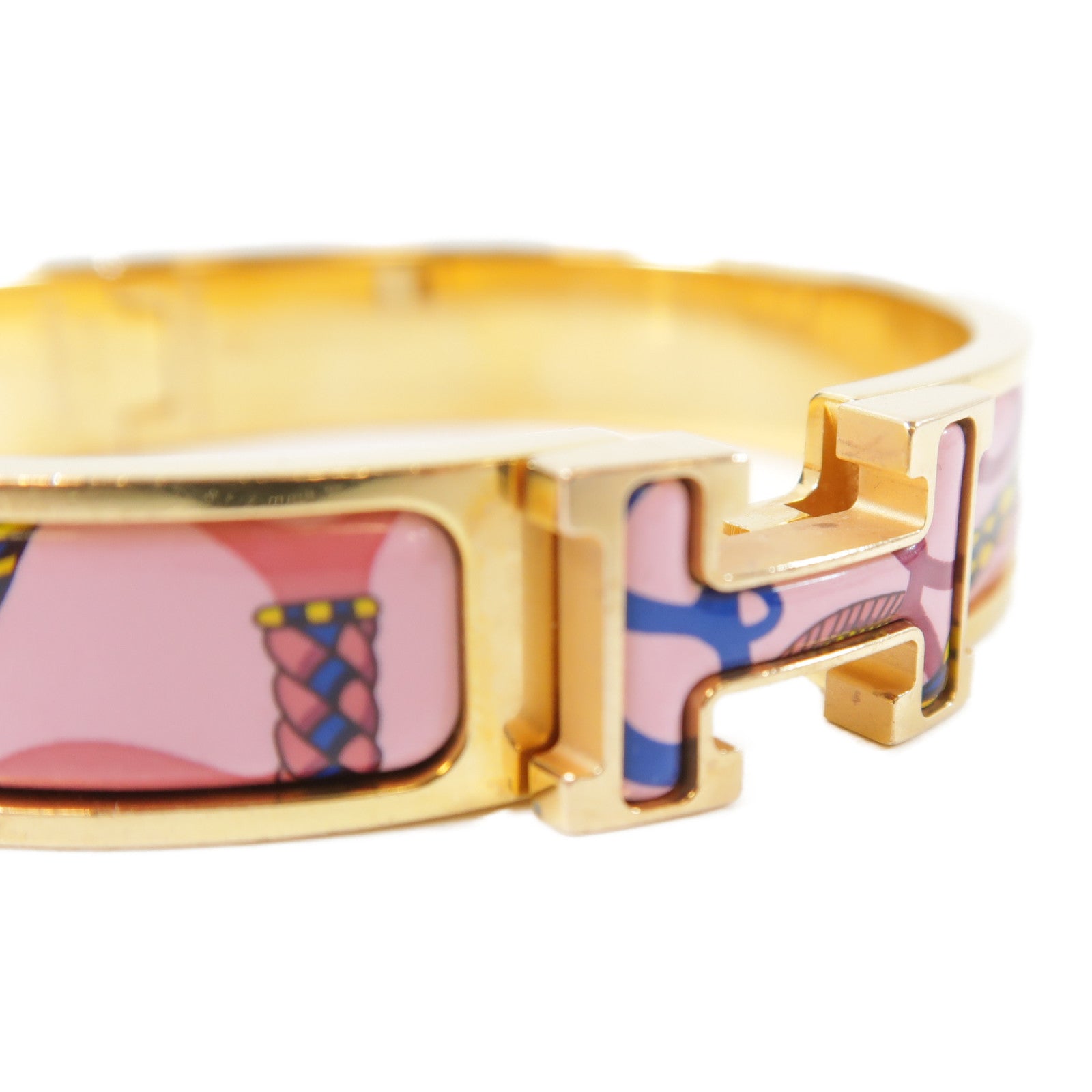 HERMES 琺瑯/金屬Clic H Panoplie Equestre Bracelet金扣手鐲粉紅色/多色