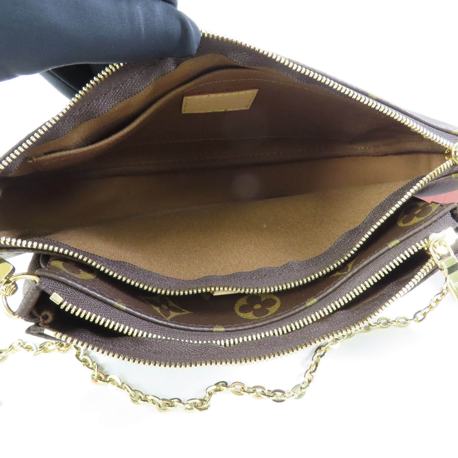 LOUIS VUITTON Monogram Multi Pochette Accessoires金扣手挽肩背兩用袋棕色