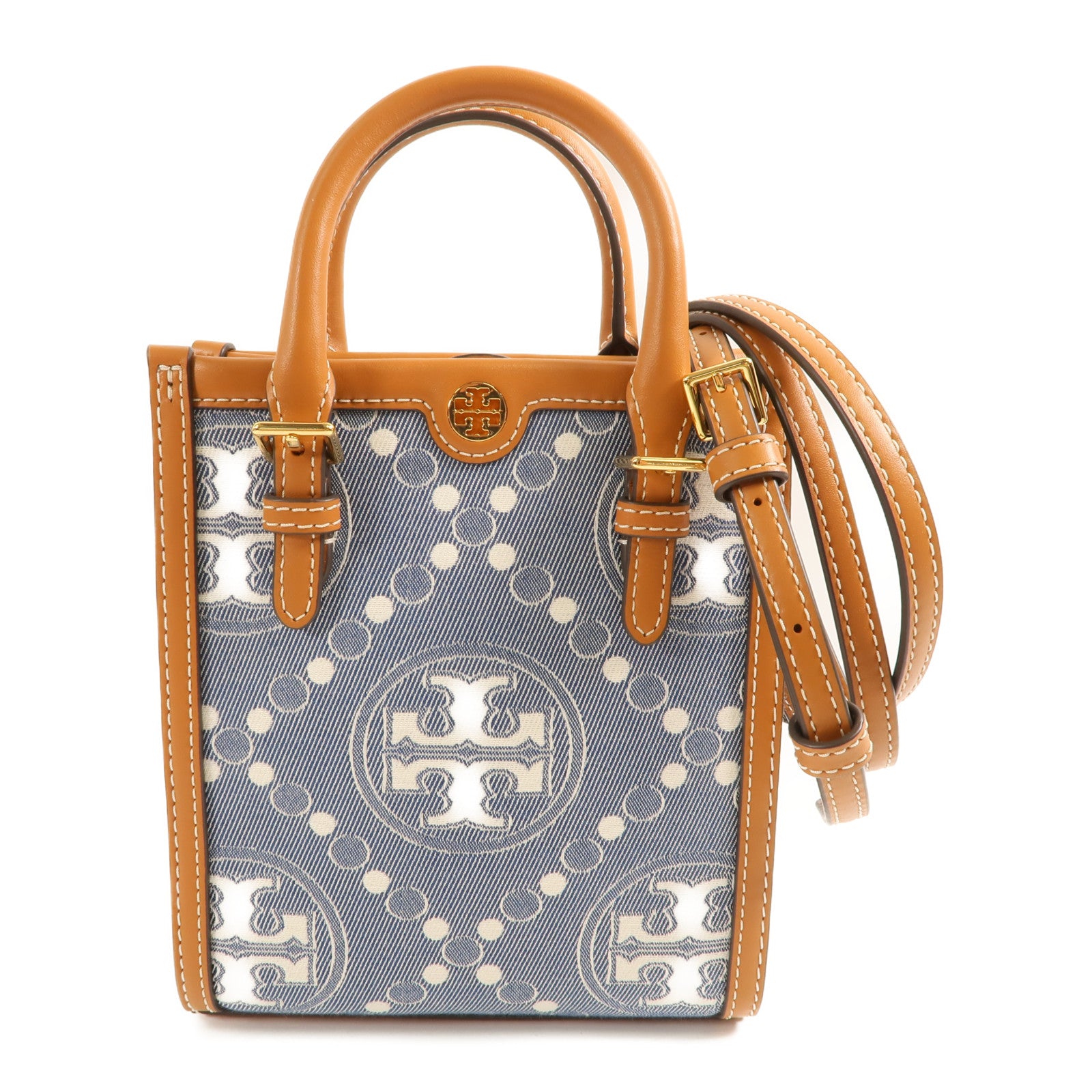 Tory Burch 帆布Mini T Monogram金扣手挽肩背兩用袋