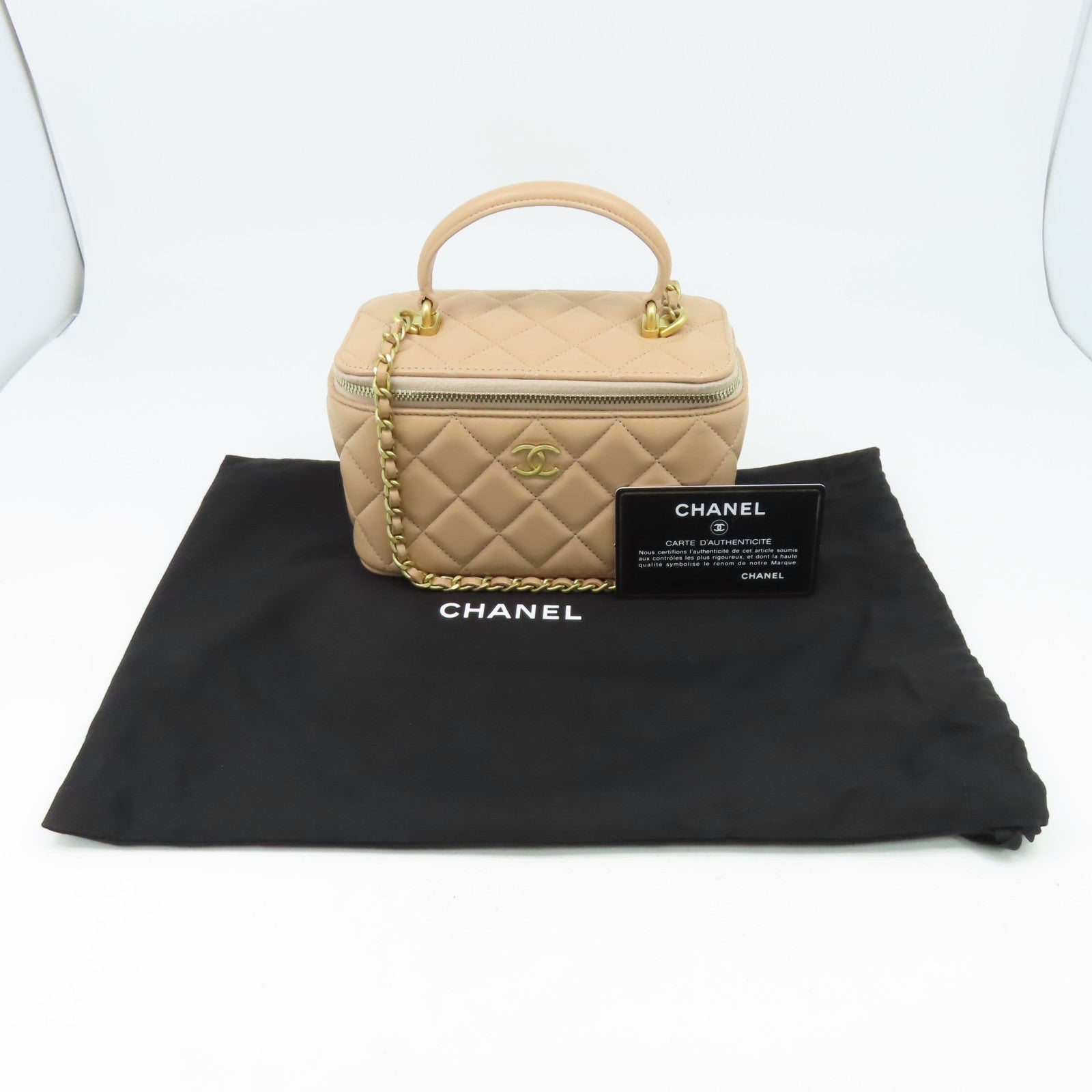 CHANEL 【激減優惠】菱格羊皮皮革Vanity Case金扣鏈帶肩背袋粉色
