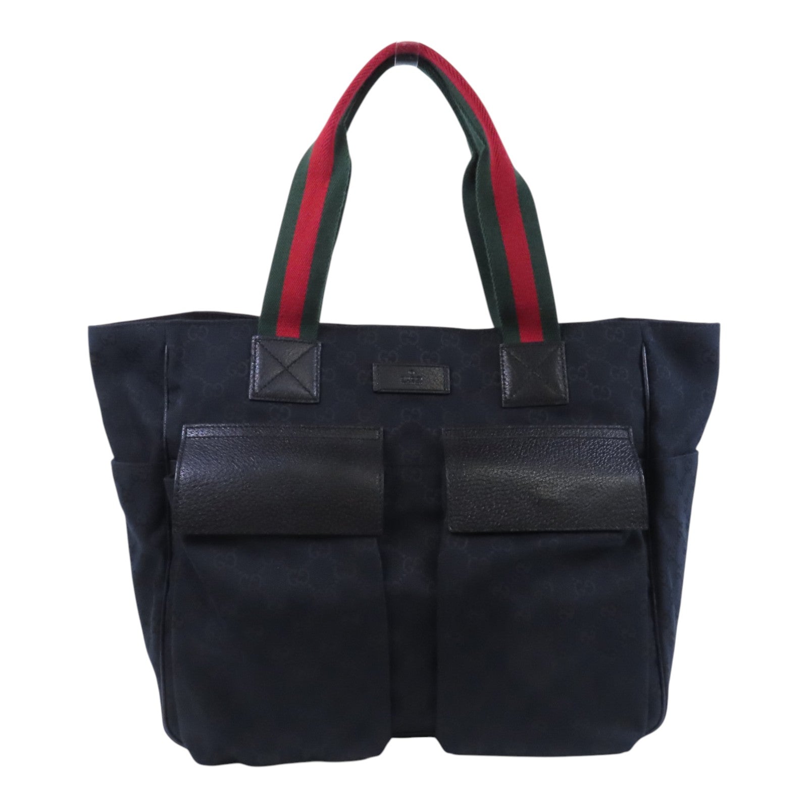 GUCCI GG帆布Tote Bag銀扣肩背袋