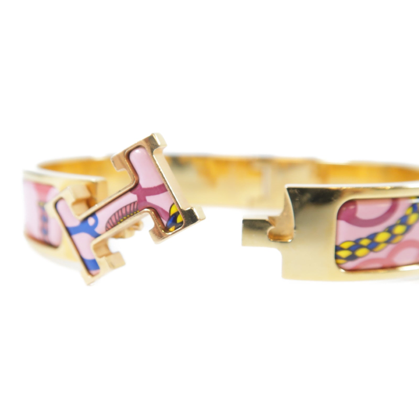 HERMES 琺瑯/金屬Clic H Panoplie Equestre Bracelet金扣手鐲粉紅色/多色