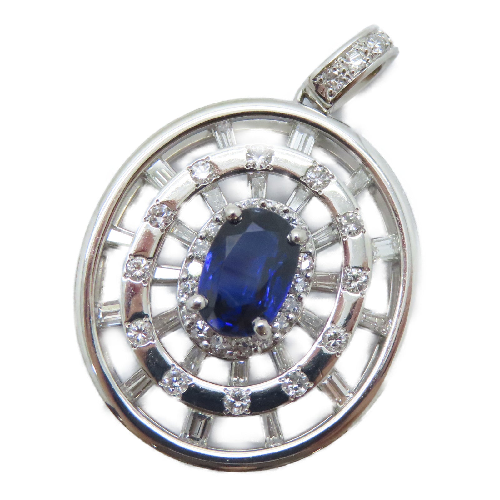 JEWELRY PT900鉑金Sapphire Diamond Pendant Top 1.73ct藍寶石/1.23鑚石吊墜