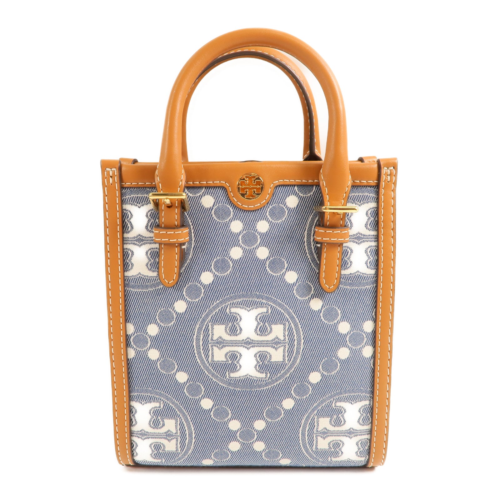 Tory Burch 帆布Mini T Monogram金扣手挽肩背兩用袋