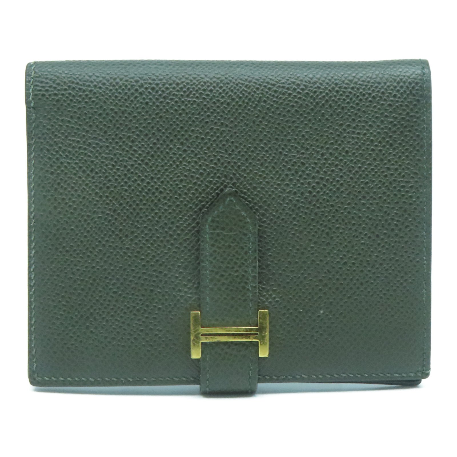 HERMES 【激減優惠】Epsom皮革Bearn Compact Wallet金扣錢包Canopee叢林綠色