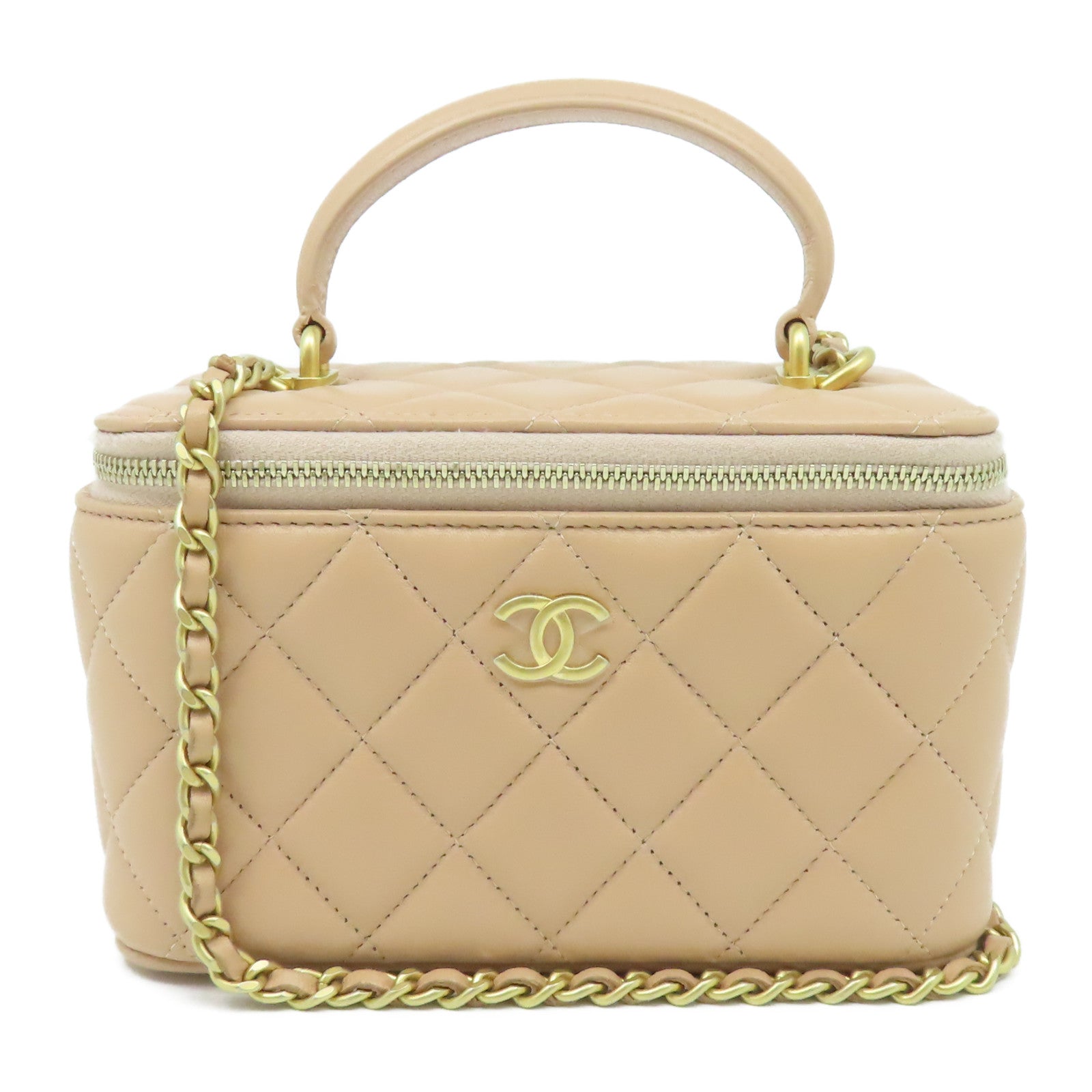 CHANEL 【激減優惠】菱格羊皮皮革Vanity Case金扣鏈帶肩背袋粉色