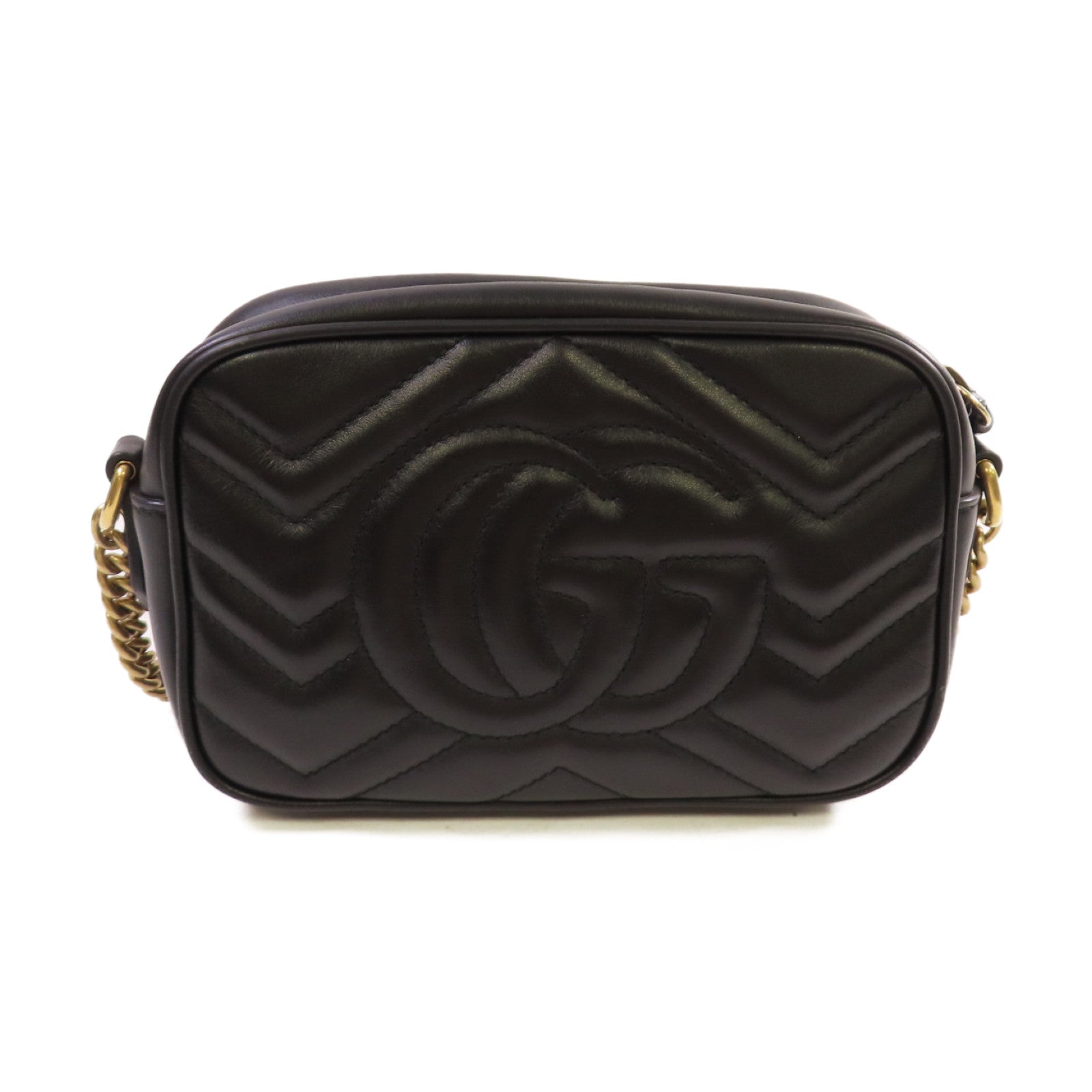 GUCCI Chevron皮革GG Marmont Mini Chain Shoulder Bag金扣肩背袋黑色
