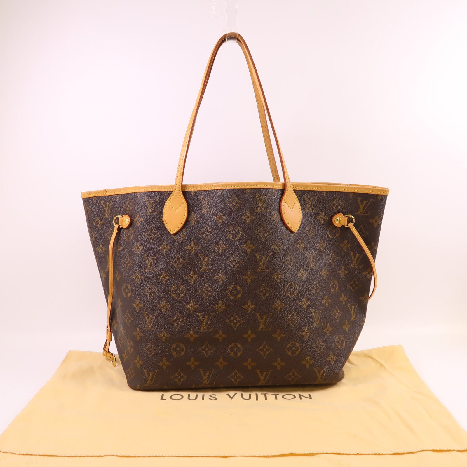 LOUIS VUITTON Monogram Neverfull MM金扣手挽袋
