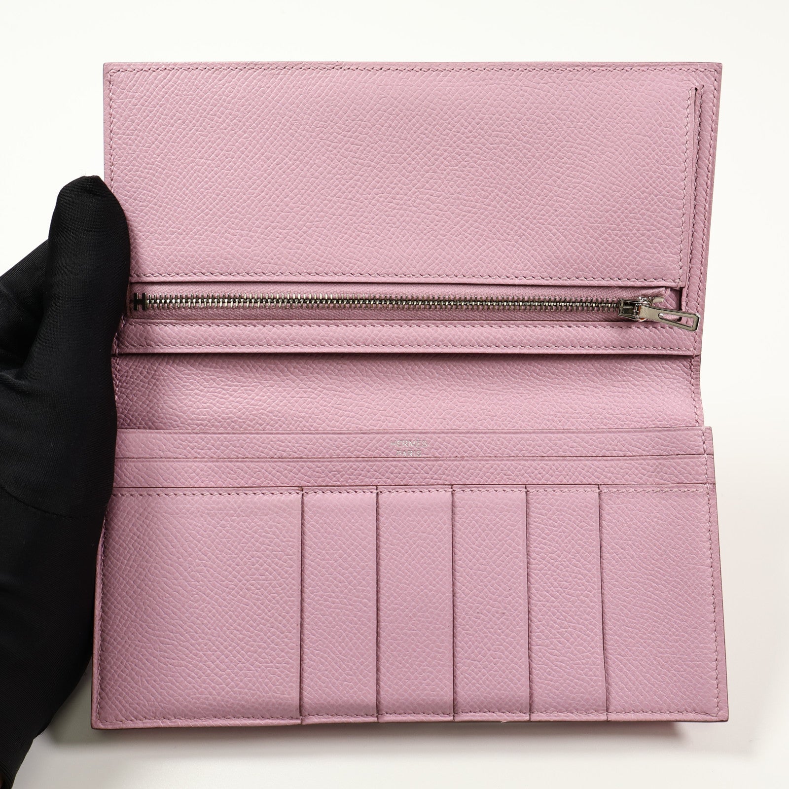 HERMES Epsom皮革Bearn W Snap銀扣長錢包