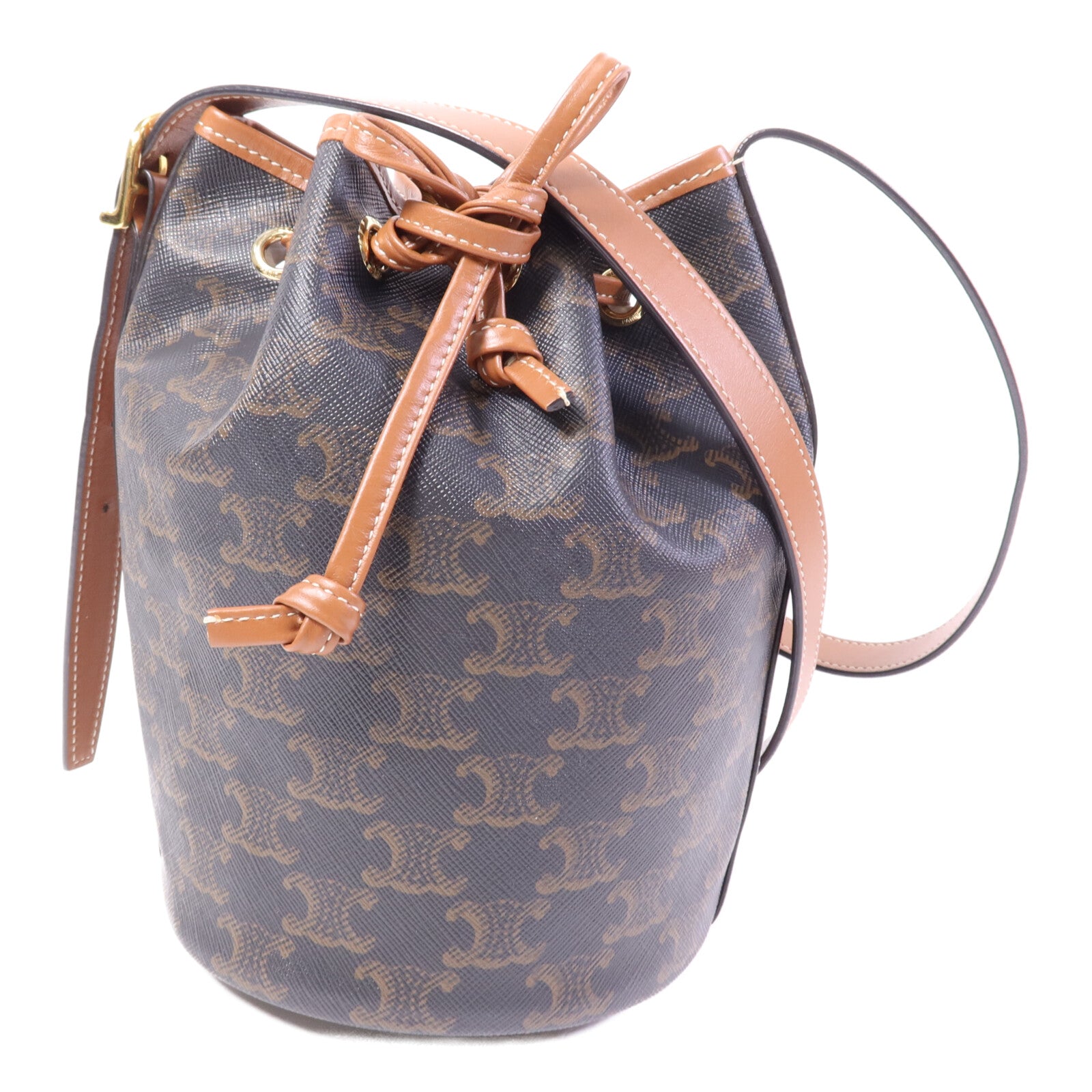 CELINE 塗層帆布Triomphe Drawstring Small Bucket金扣肩背袋