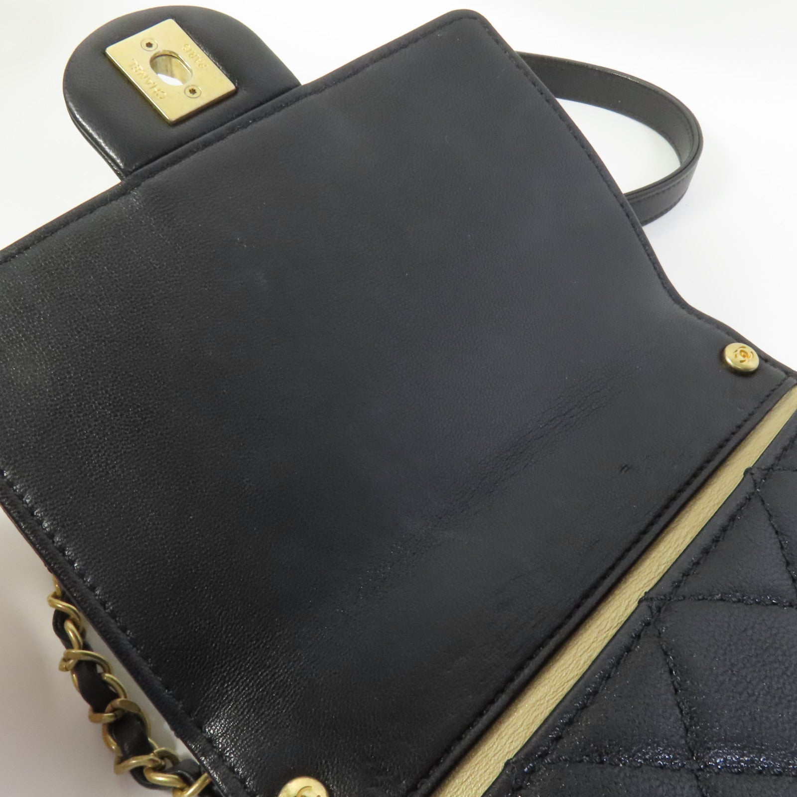 CHANEL 羊皮皮革Matelasse Pearl金扣鏈帶肩背袋