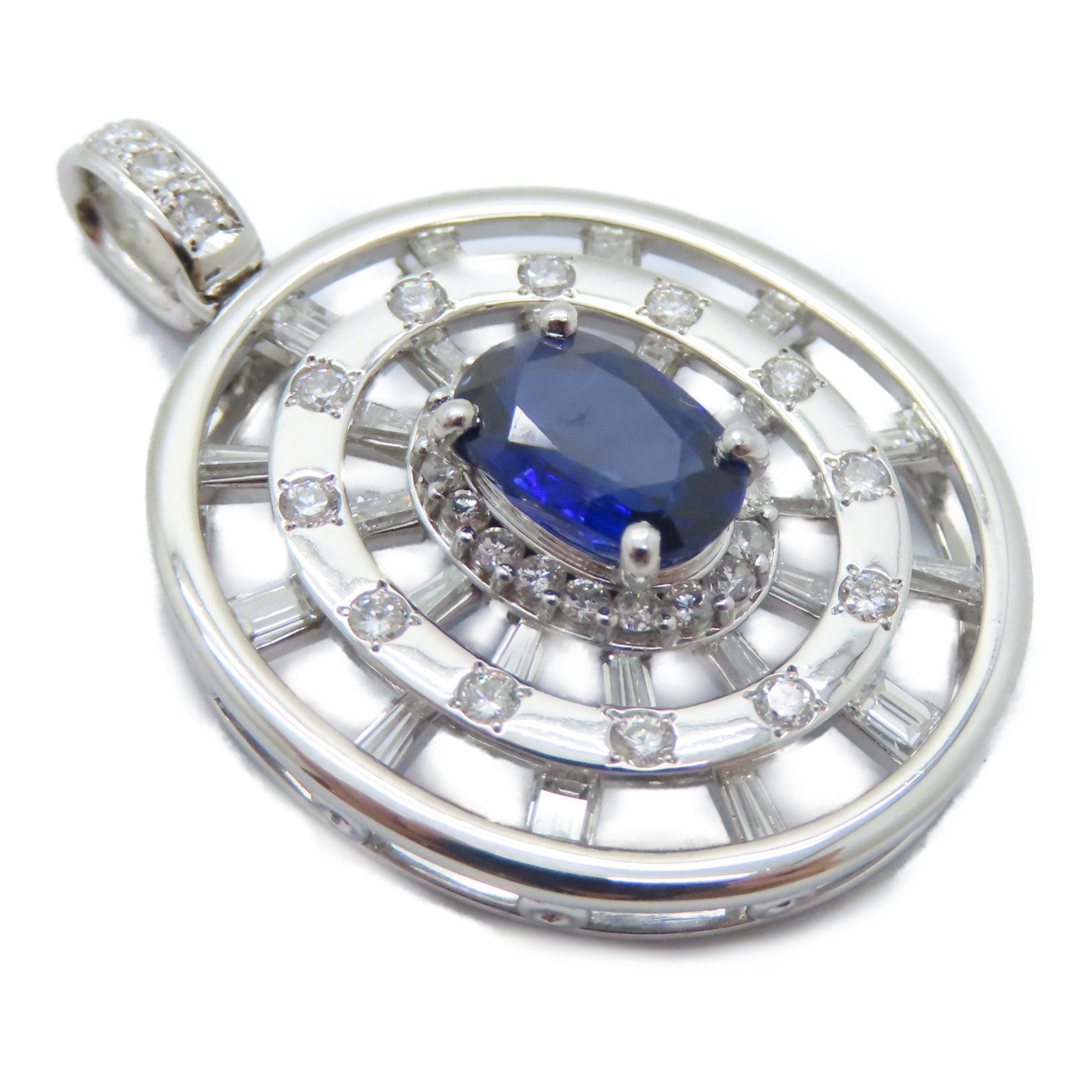 JEWELRY PT900鉑金Sapphire Diamond Pendant Top 1.73ct藍寶石/1.23鑚石吊墜