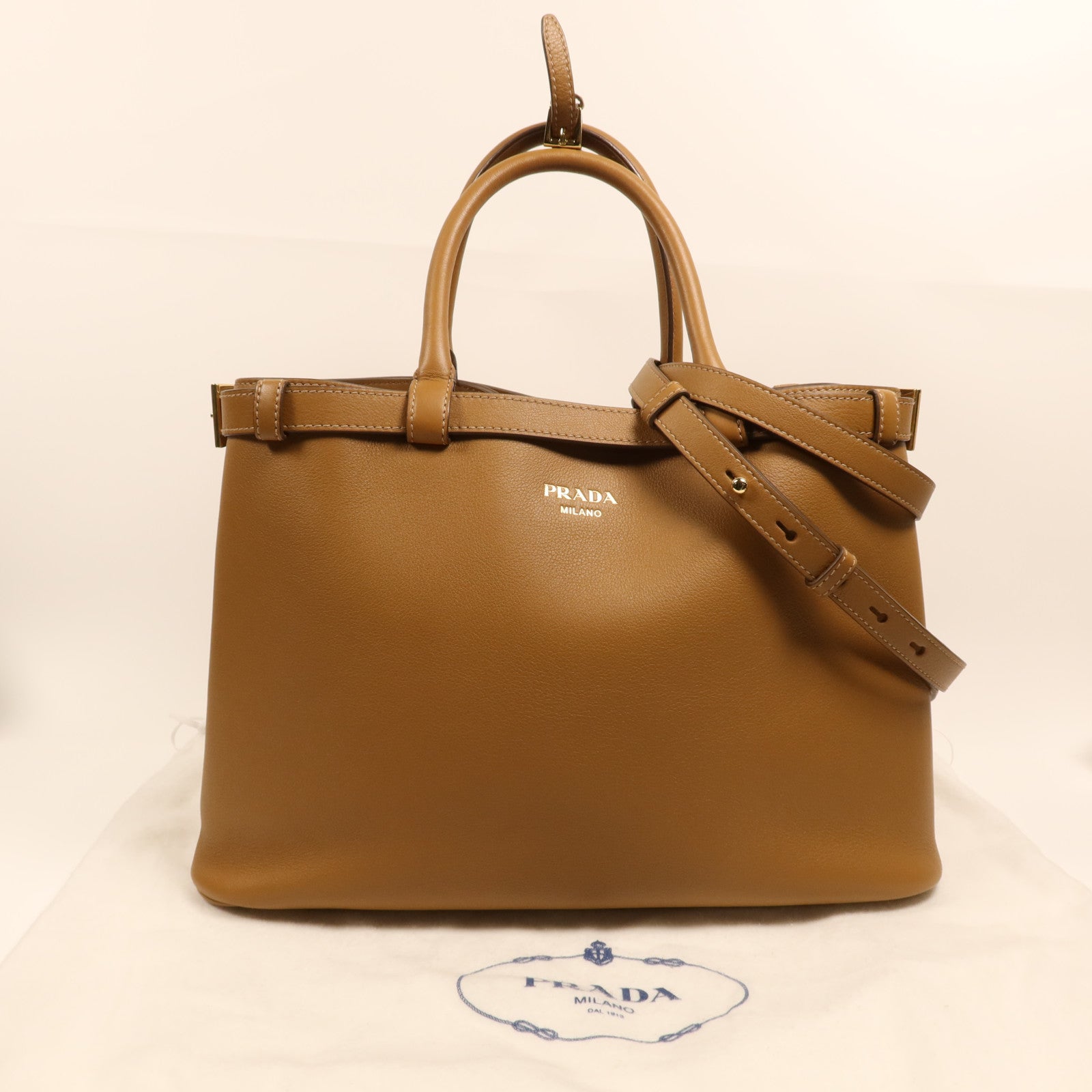 PRADA 【激減優惠】牛皮皮革Buckle medium Bag金扣手挽肩背兩用袋