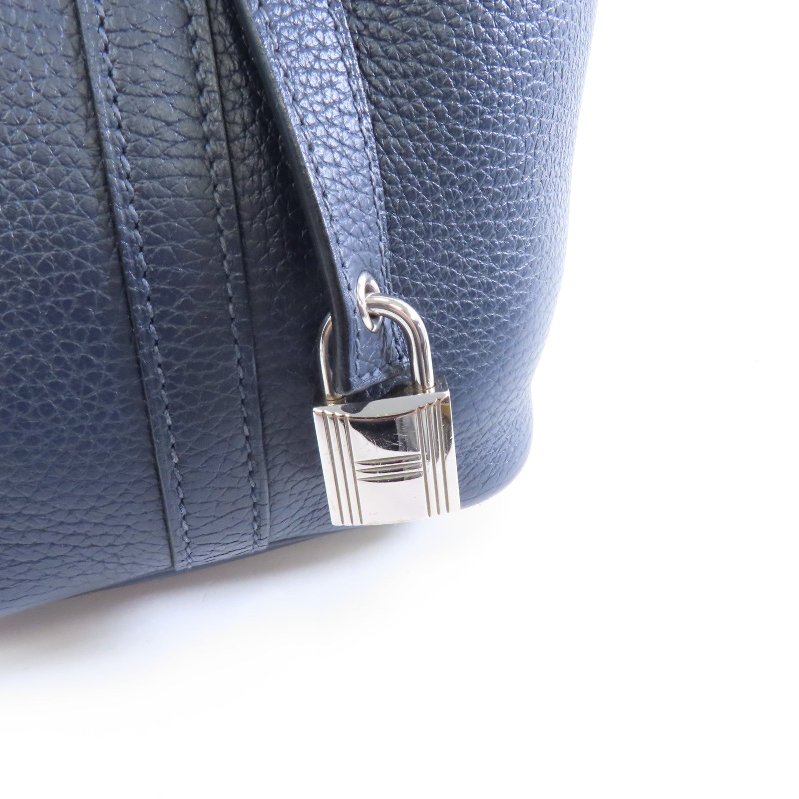 HERMES Clemence皮革Picotin PM銀扣手挽袋Blue Nuit/深藍色