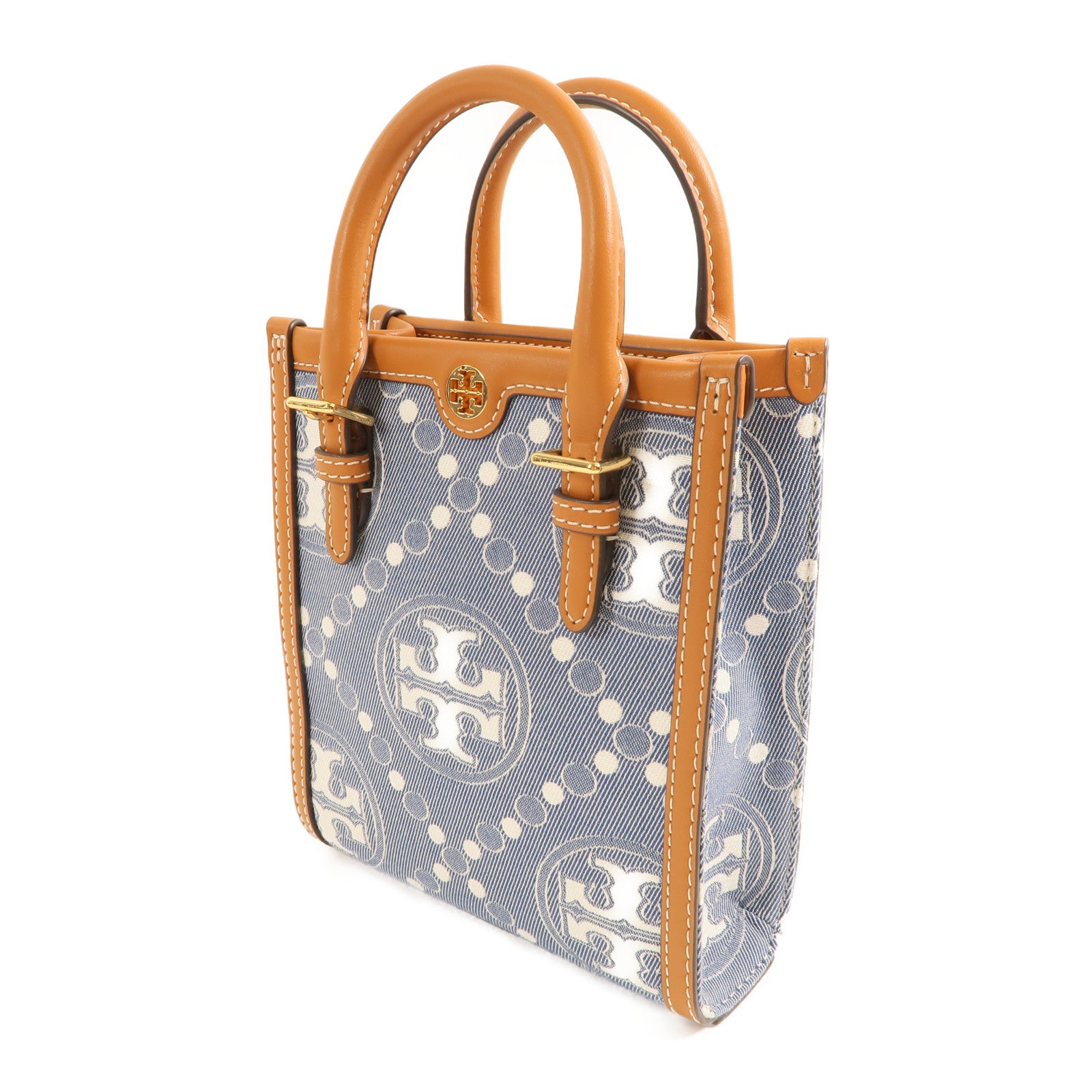 Tory Burch 帆布Mini T Monogram金扣手挽肩背兩用袋