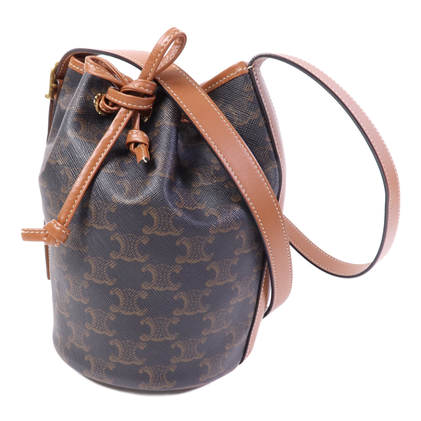CELINE 塗層帆布Triomphe Drawstring Small Bucket金扣肩背袋