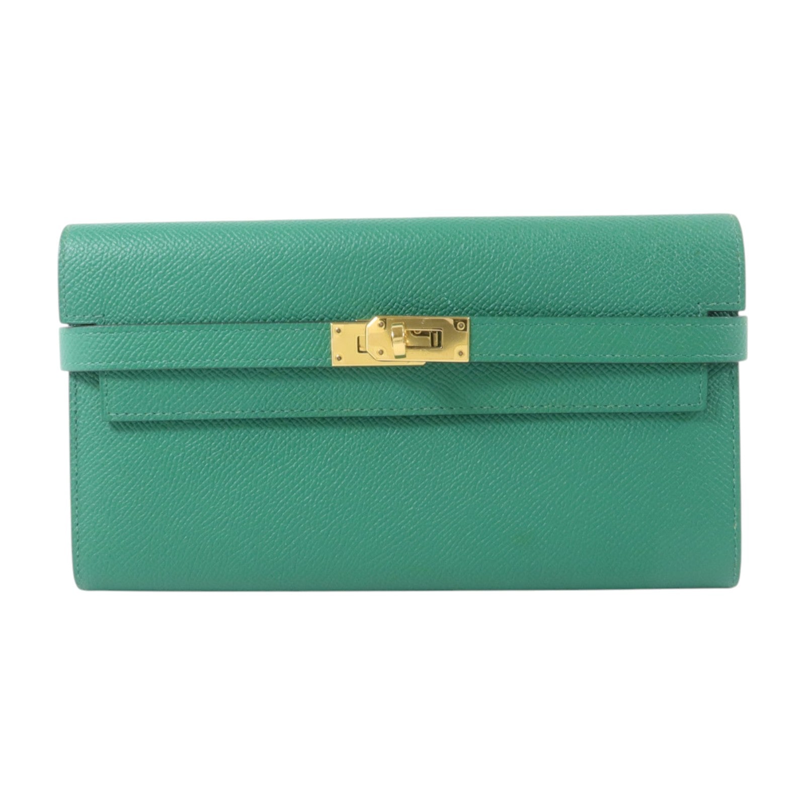 HERMES Epsom皮革Kelly Wallet金扣長錢包Vert Vertigo