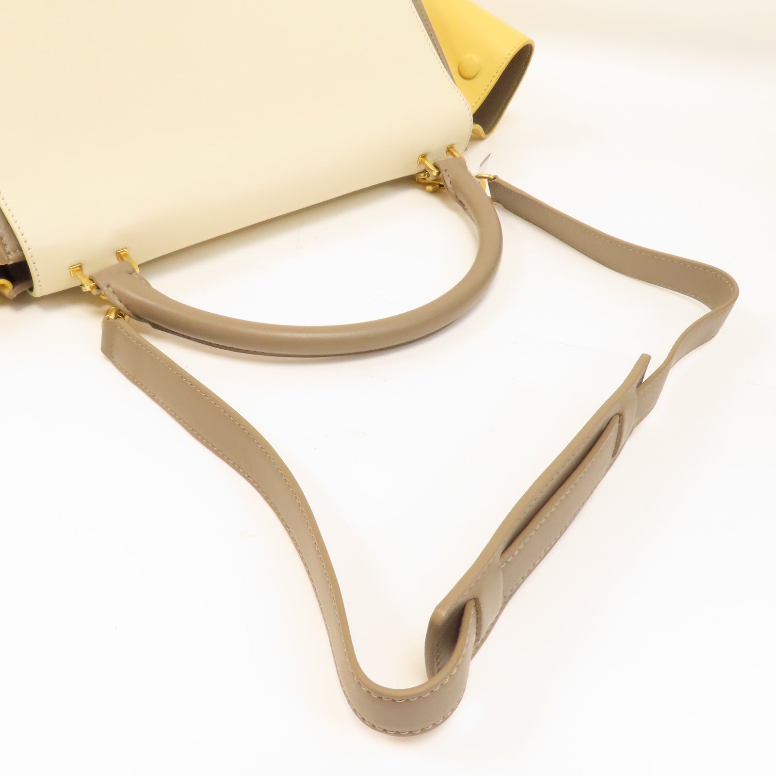 CELINE 牛皮皮革Trapeze金扣手挽肩背兩用袋白色/黃色/灰色
