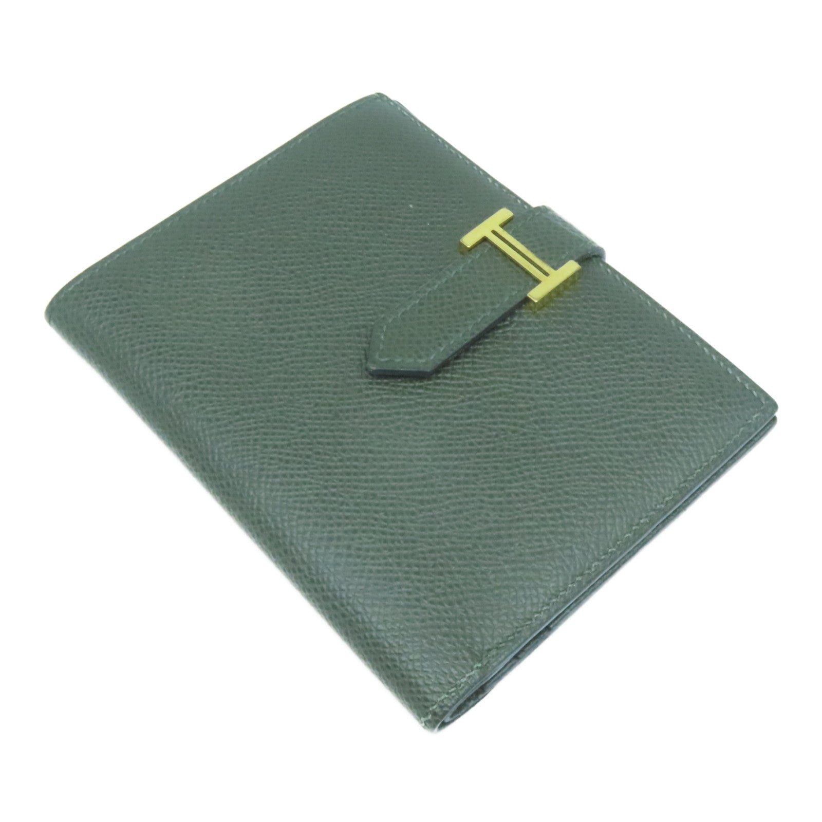 HERMES 【激減優惠】Epsom皮革Bearn Compact Wallet金扣錢包Canopee叢林綠色