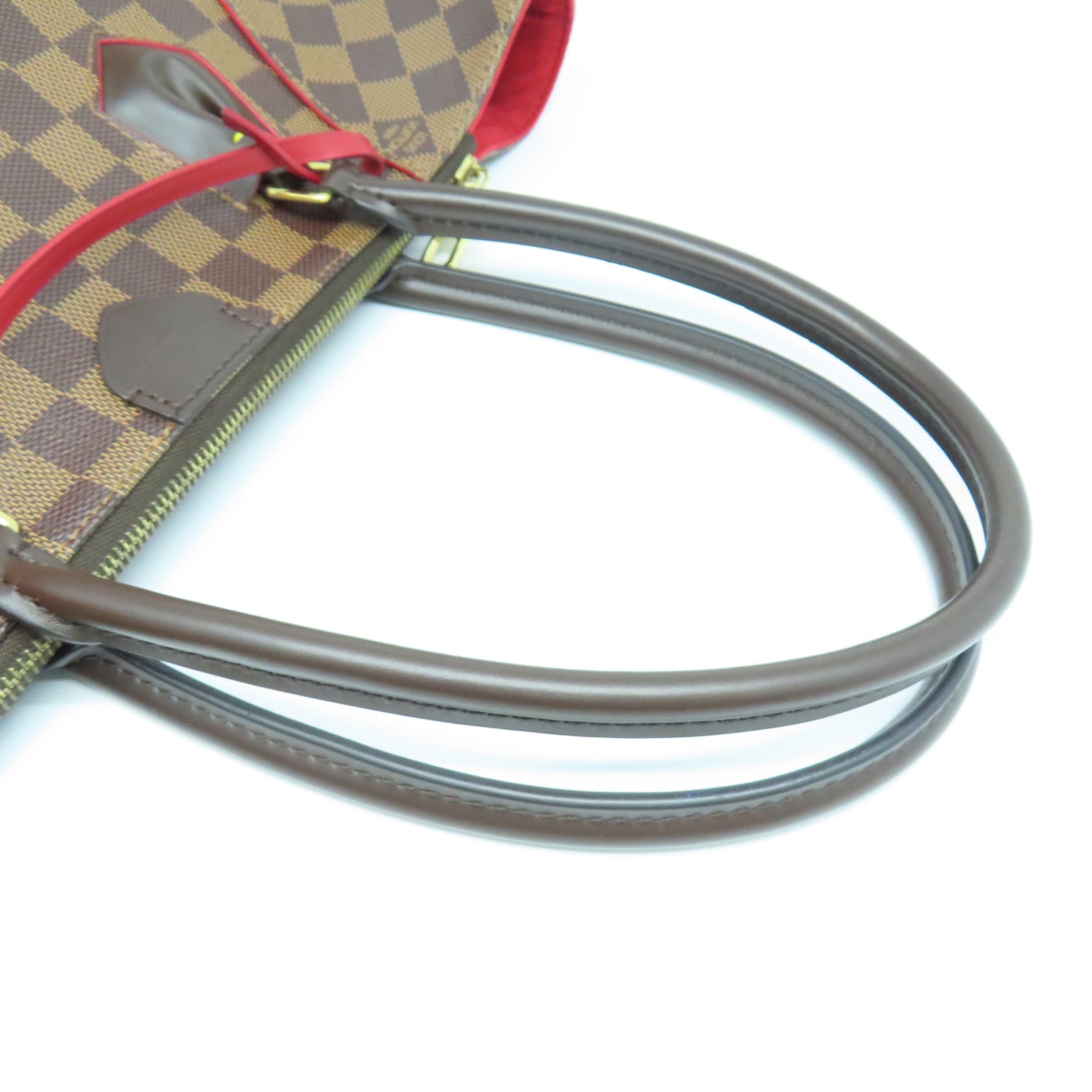 LOUIS VUITTON Damier Caissa MM gold buckle handle bag brown/red